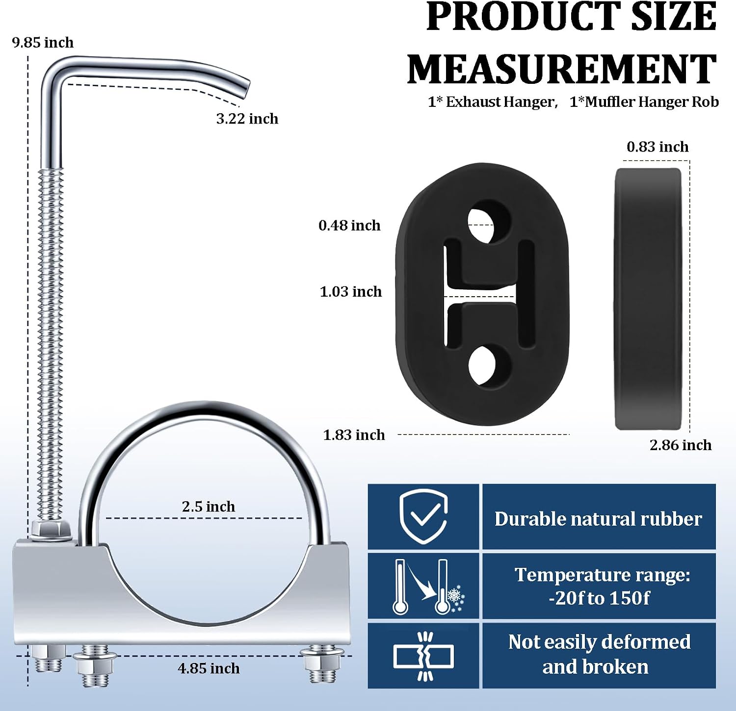 Car 2.5" Exhaust Clamp with Rod & Rubber Exhausts Hangers Kit,Exhaust Hanger Set for Fixing & Reducing Noise,Essential Car Accessories U Muffler Clamp for Exhausts System