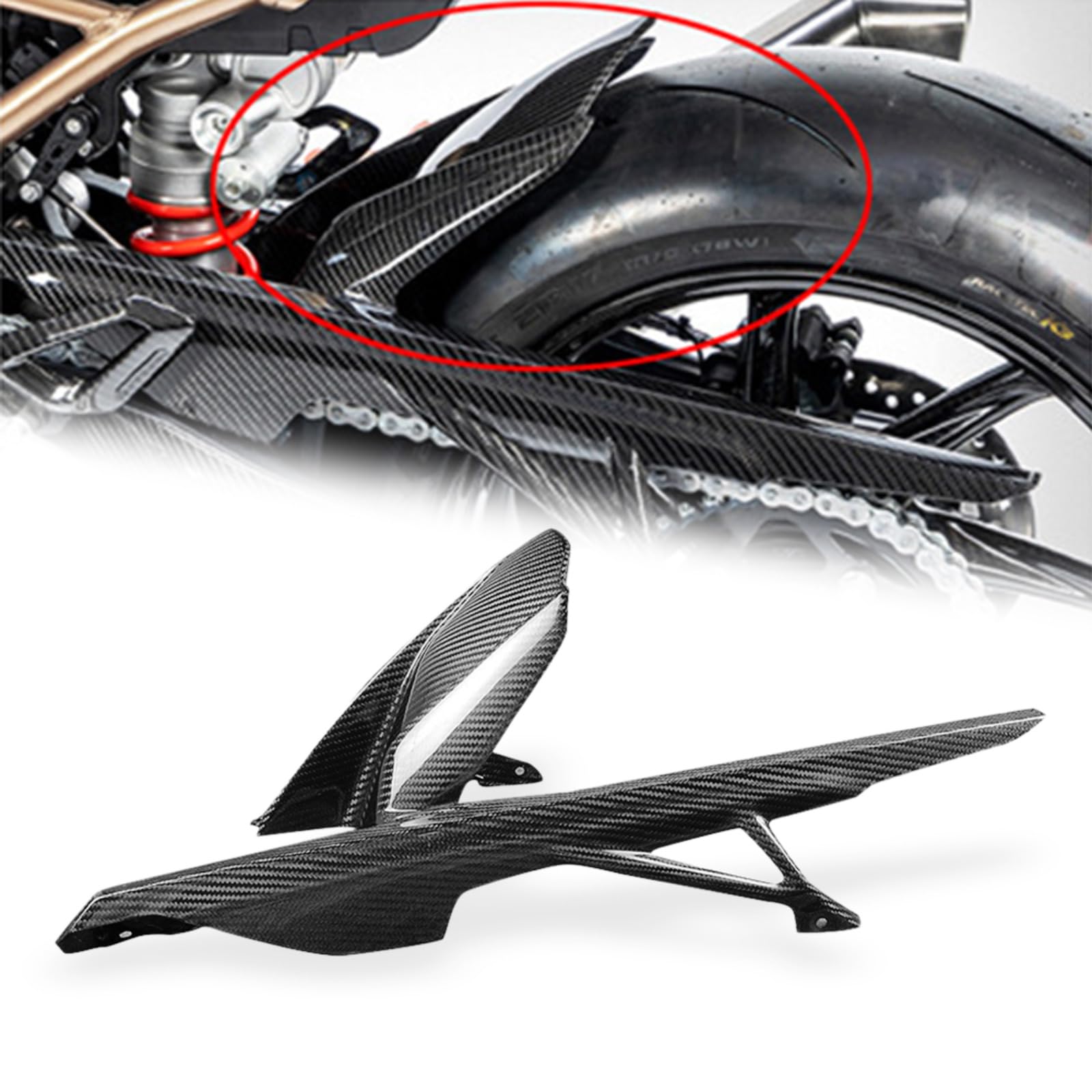 Protettore posteriore in fibra di carbonio reale Heinmo con coperchio a catena, compatibile con S1000RR 2019-2025, M1000RR 2021-2025, S1000R 2021-2025, M1000R 2022-2025