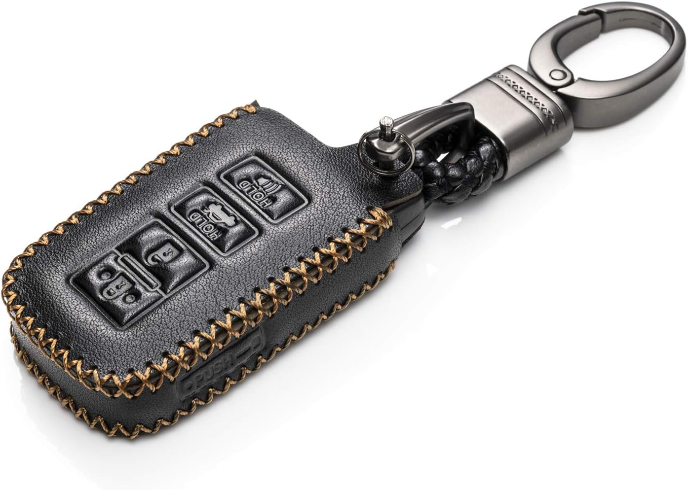 Vitodeco Genuine Leather Keyless Entry Remote Control Smart Key Case Cover with Leather Key Chain for Toyota Corolla, Camry, Avalon, Rav 4, Highlander (4 Buttons, Black)