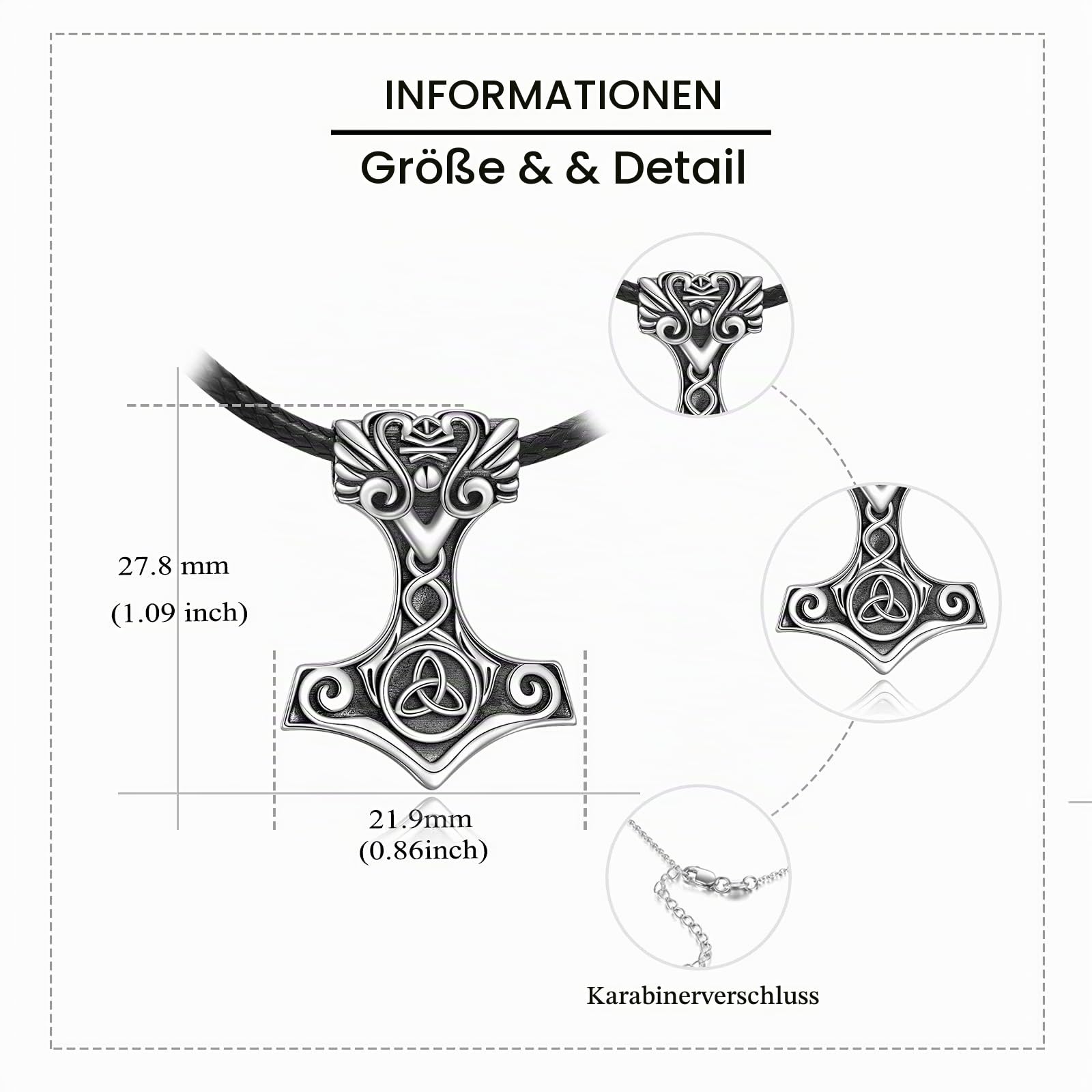 URONE Wikinger Thors Hammer Anhänger Halskette Sterling Silber Keltischer Knoten Mjölnir Nördlich Weihnachten Geburtstag Wikinger Schmuck Geschenk für Männer