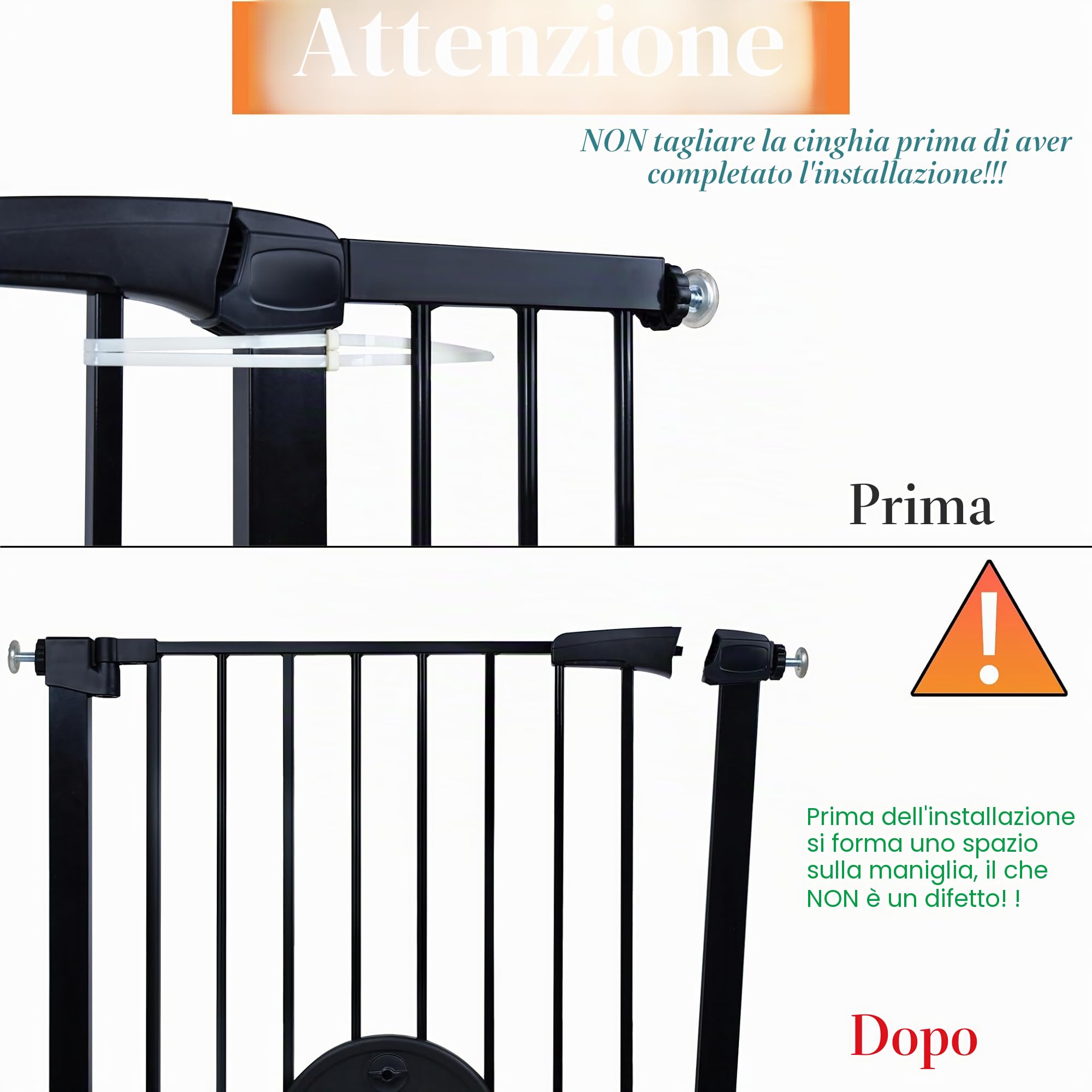 Aufun cancelletto per scale, cancelletto di sicurezza per bambini senza foratura, per 105-115 cm chiusura automatica, cancello in metallo, cancelletto di sicurezza per cani con gattaiola (nero)