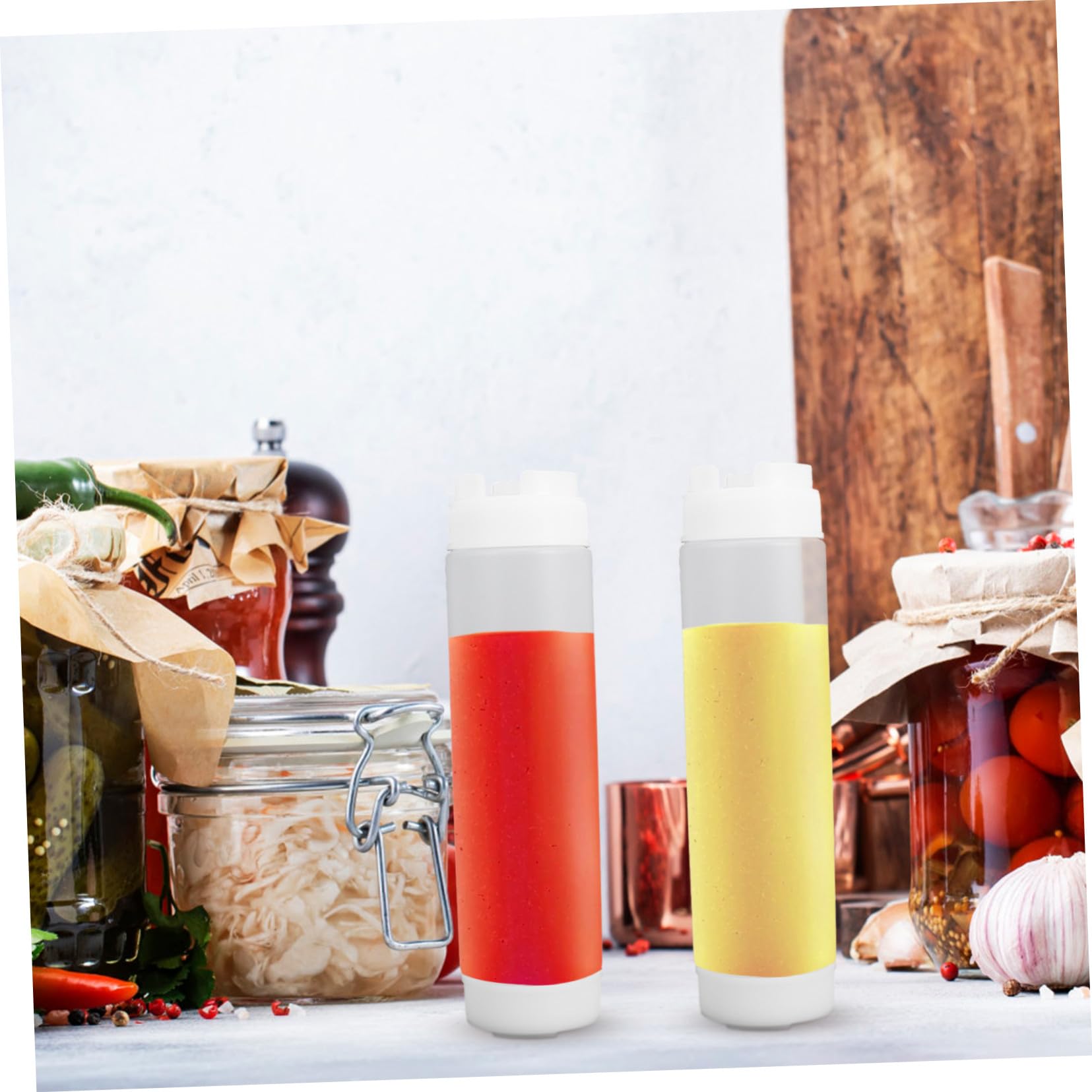 Confezione da 3 bottiglie da spremere da 480 ml con doppio ugello, versatili, in plastica, per salse, ketchup, senape, condimenti e formaggio, perfette per cucina e ristorante