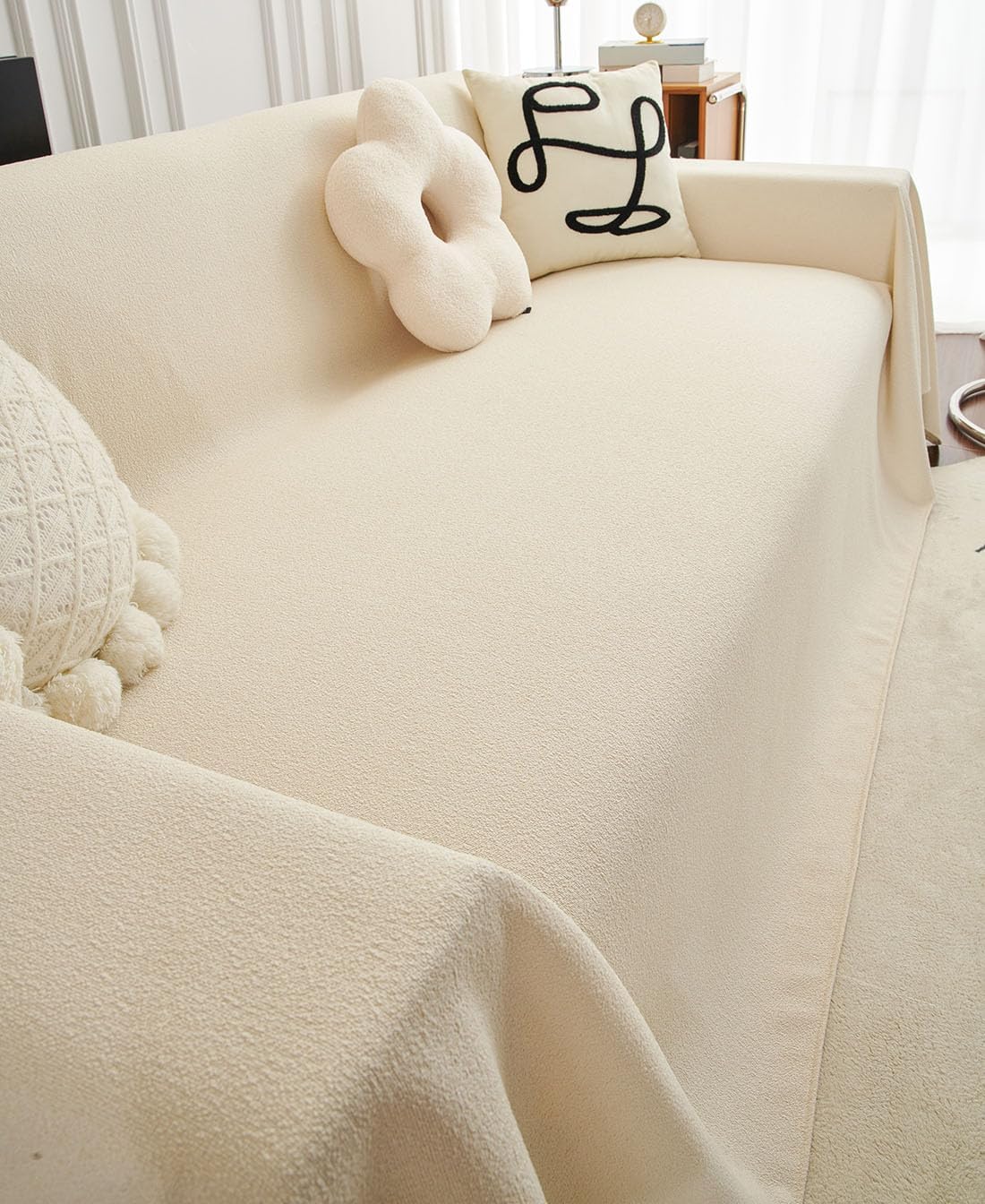 vctops Waterproof Plush Couch Cover Dustproof Universal Fit Sofa Cover Sofa Slipcover Washable Furniture Protector for Dogs, Kids (Cream,71"x51")