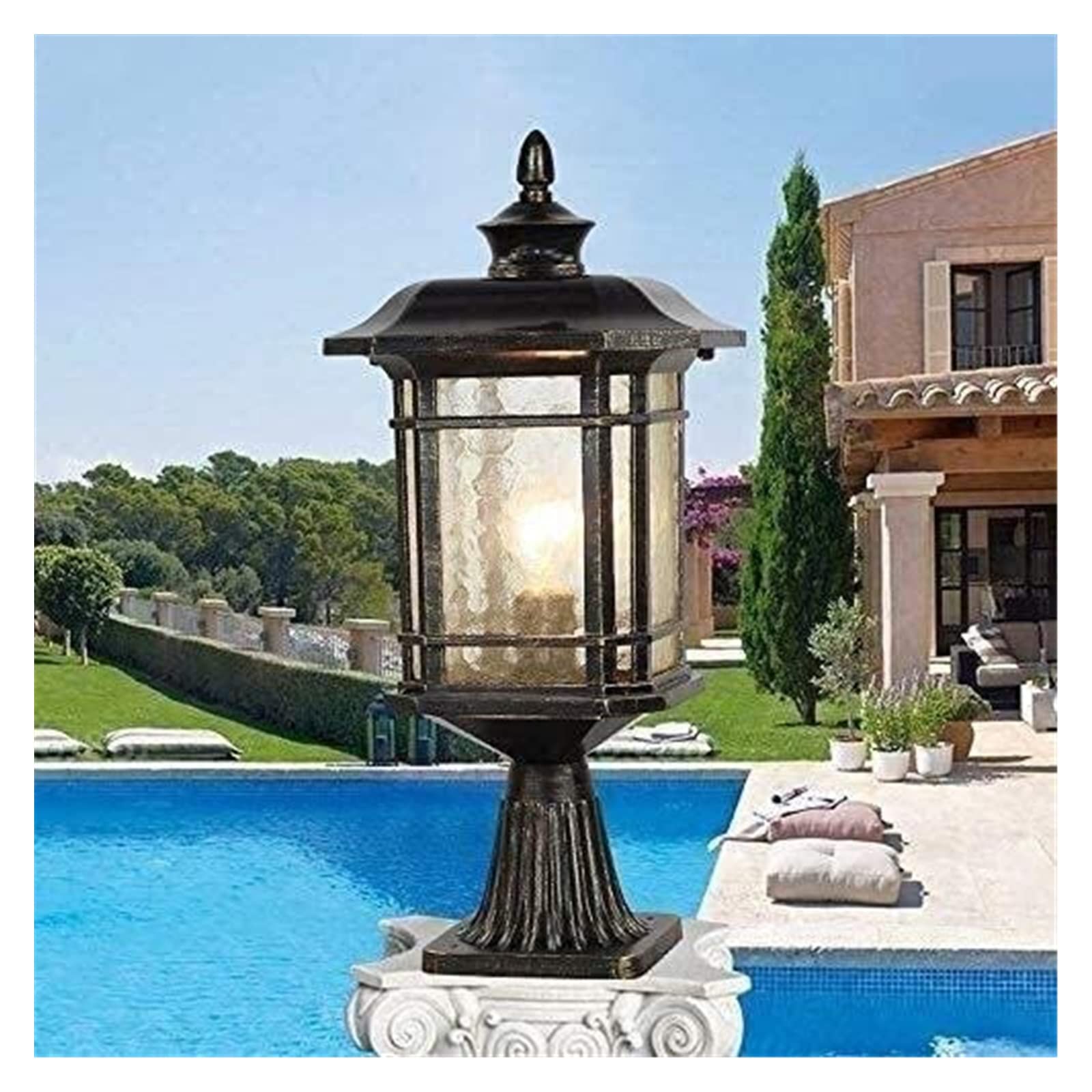 Luci a colonna per cortile Lampada per palo Doria Lampada a colonna nera opaca IP55 Luci per molo impermeabili per esterni Corridoio Portico Padiglione Luci per patio Lampada da giardino in vetro per