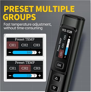 طقم مكواة لحام سلكية محمولة Fnirsi Hs-02b بقوة 100 وات مع حقيبة تخزين، تسخين سريع 2 ثانية، 212-842 درجة فهرنهايت، درجة حرارة 3 مجموعات محددة مسبقًا، 3 أطراف لحام 210، قلم مكواة لحام ذكي لإصلاح الإلكترونيات