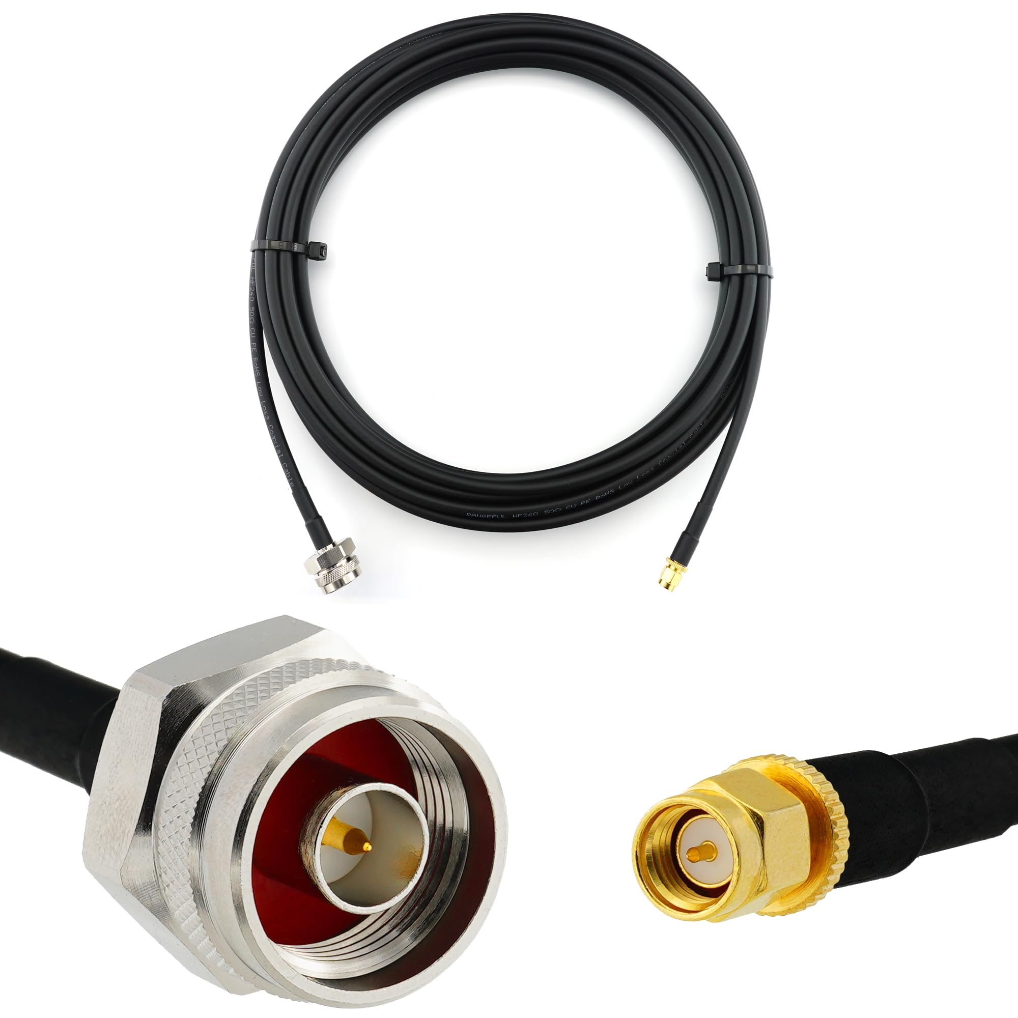 5m SMA Male to N Male Hex/Knurl Head Coaxial Cable – HF-240 Bare Copper 50ohm Extension Coax – LTE GSM 3G 4G 5G Mobile Signal Router Antenna – 0.3m 0.5m 1m 2m 3m 5m 7m 10m 12m 15m