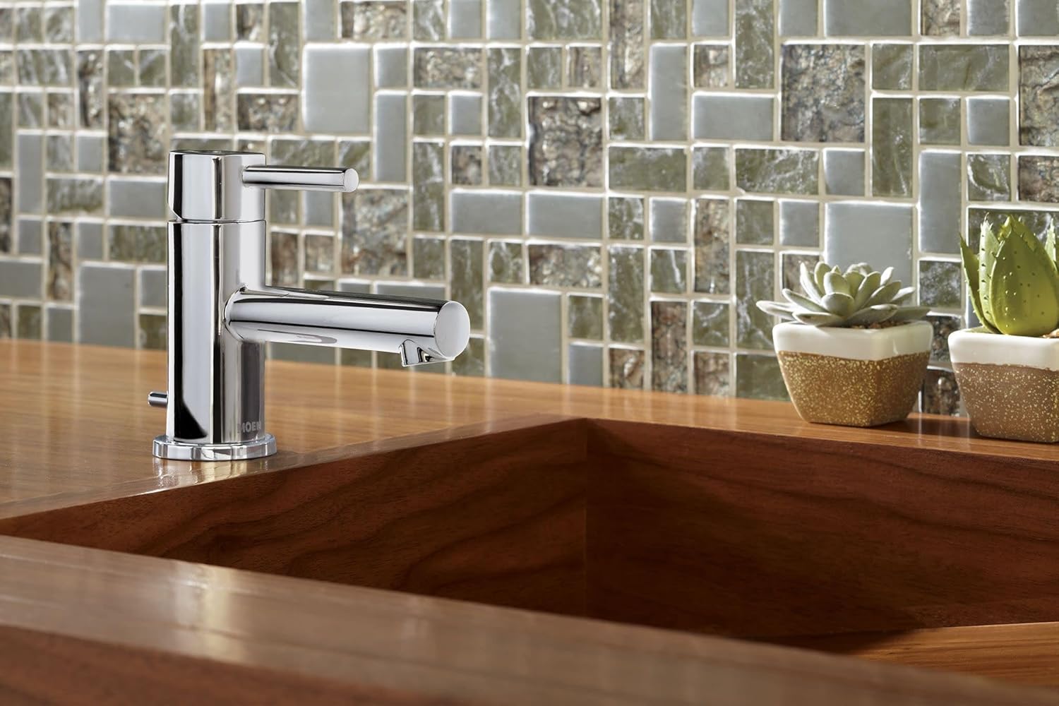 Moen 6191BN Align One-Handle Single Hole Low Profile Modern Bathroom Faucet with Drain Assembly, Brushed Nickel