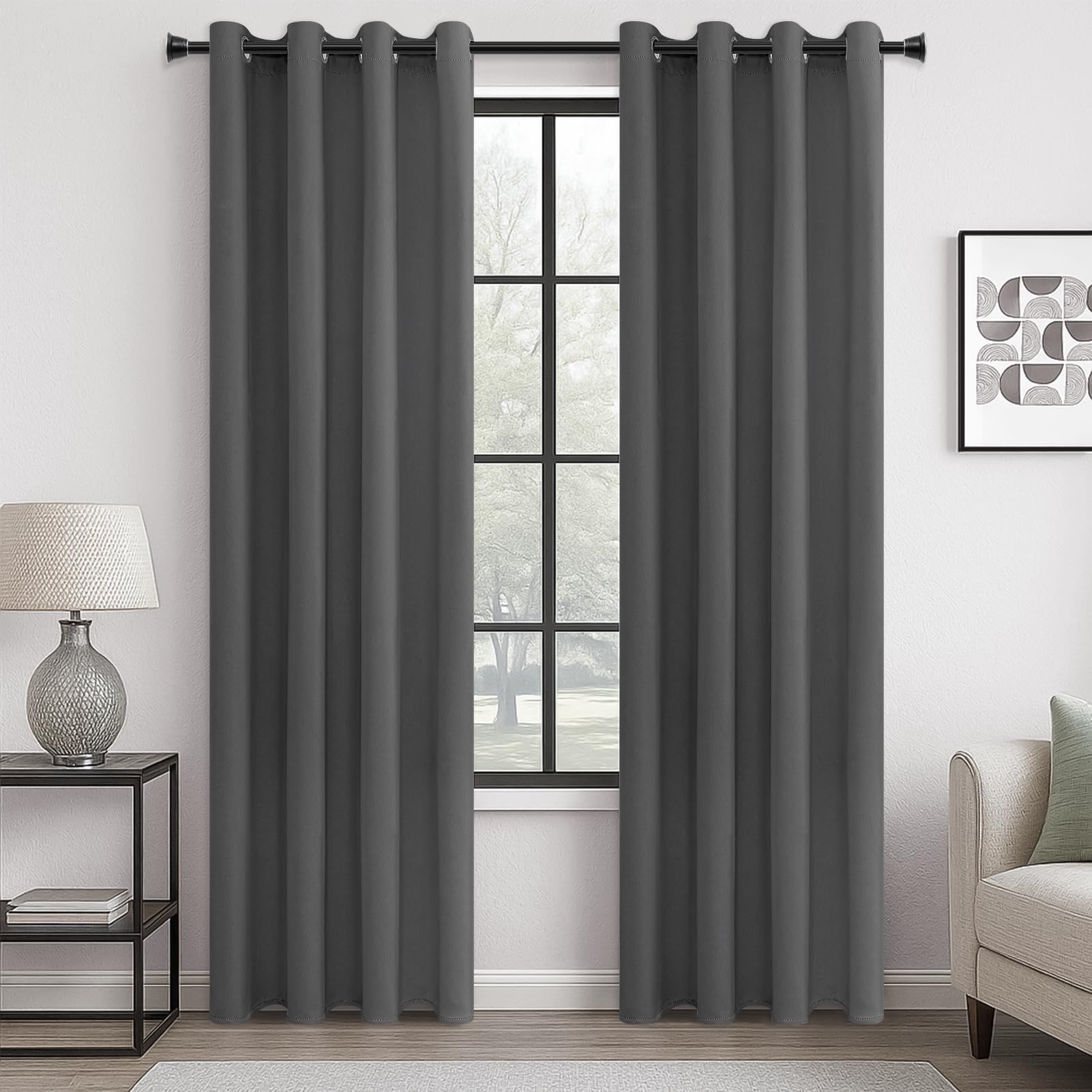 MRTREES 2 Pezzi Tende Oscuranti per Interni Termiche Isolanti con Occhielli Moderne Tende Coprenti Tinta Unita per Camera da Letto e Soggiorno 140x240 CM(Larghezza x Altezza) Grigio Scuro
