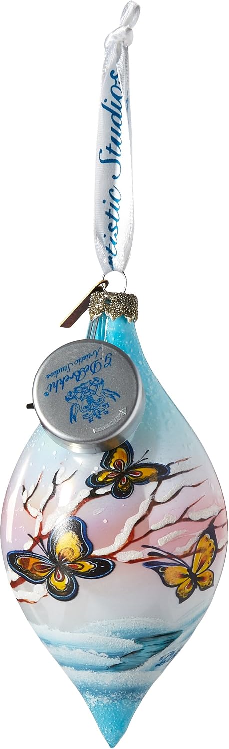 Christmas Ornaments - Hand Painted Scenic Glass Ornament LED Butterfly Drop