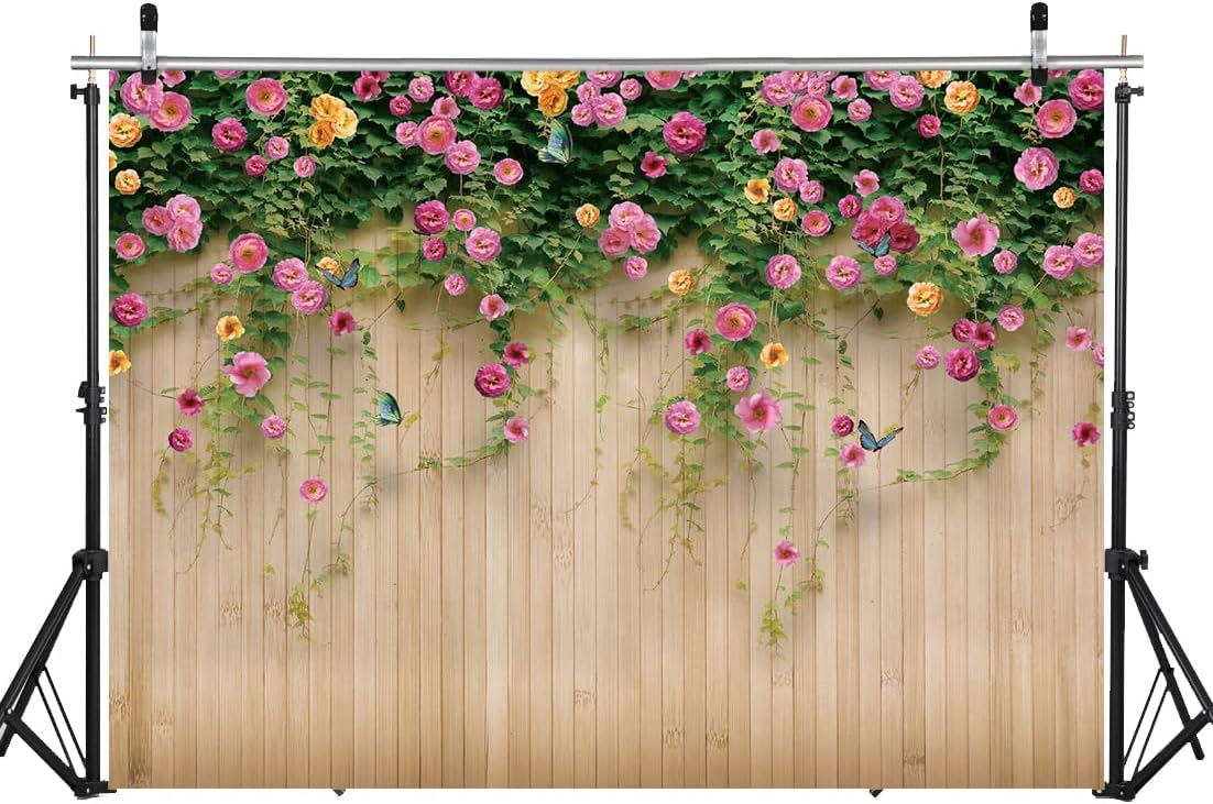 WOLADA Spring Flower Wall Backdrop Colorful Roses with Butterflies Background Ideal for Spring Photo Shoots Wedding Bridal Shower Garden Themed Parties Studio Props 7x5FT 8909