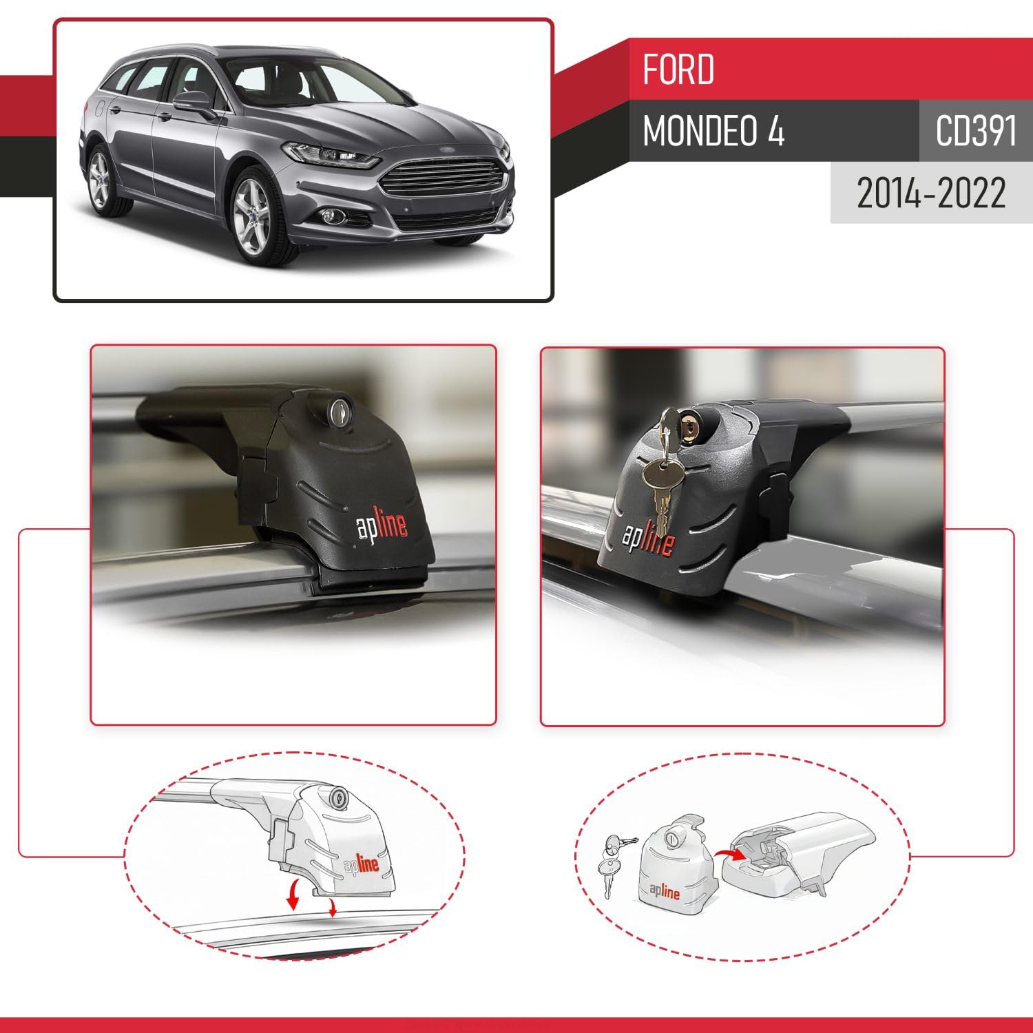 ACE-2 Dakdrager Bagagedrager Compatibel Met Ford Mondeo 4  CD391  2014 2022 Spoorstaven Grijs Aluminium 2 Staven