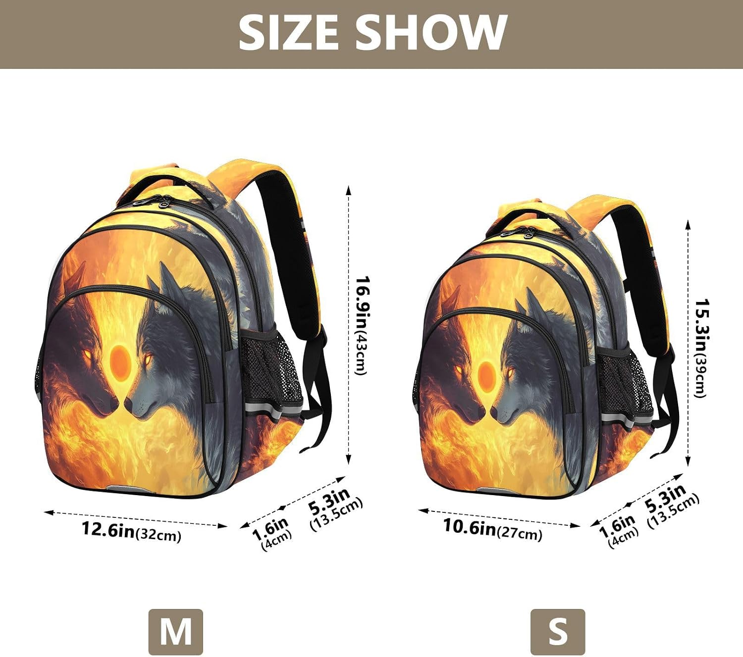 ALAZA Sun Moon Wolf Large Backpacks Travel Laptop Daypack School Book Bag for Men Women Teens Kids