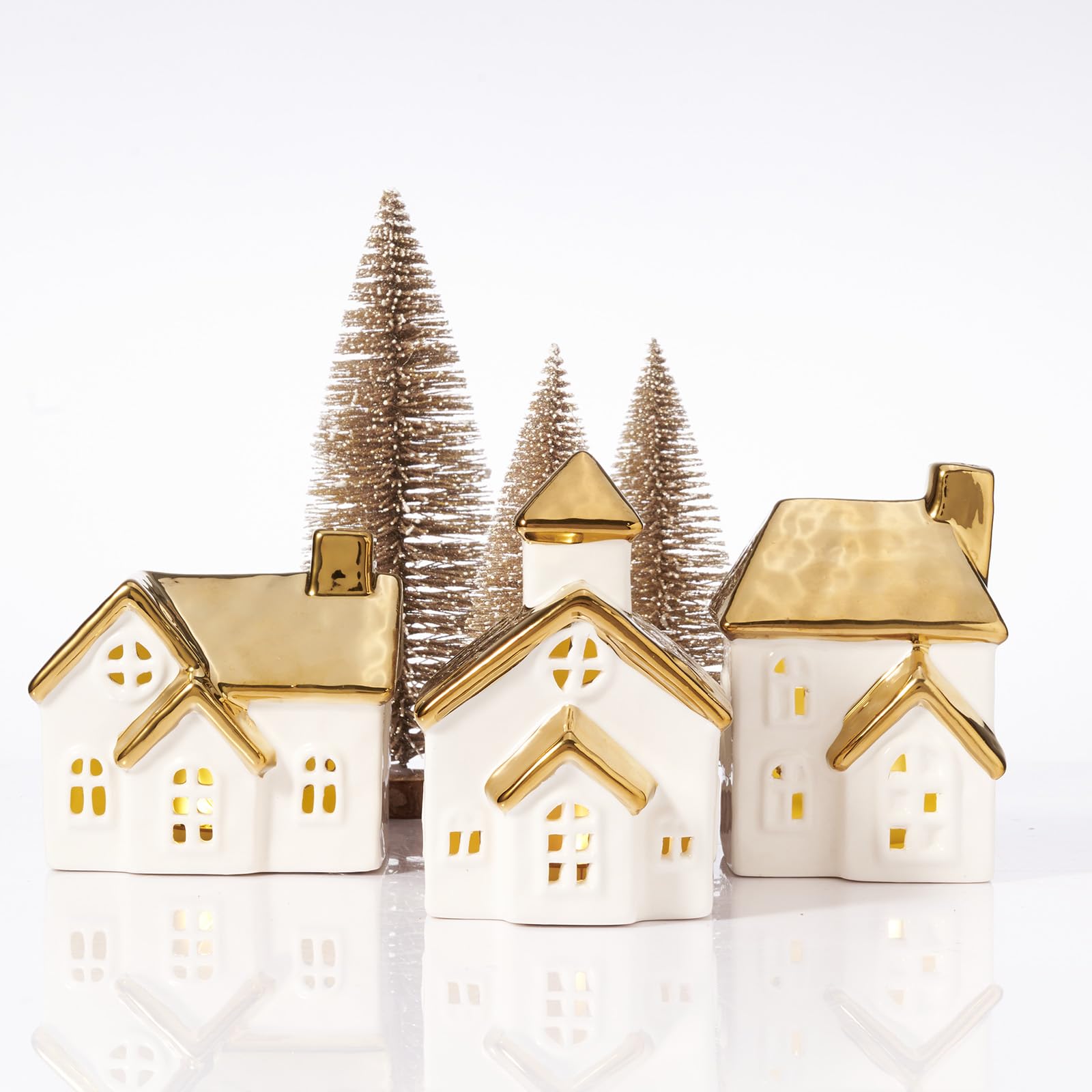 DN DECONATION Weihnachtsdeko Häuser Set, 6-teilig für Tischdeko Innen
