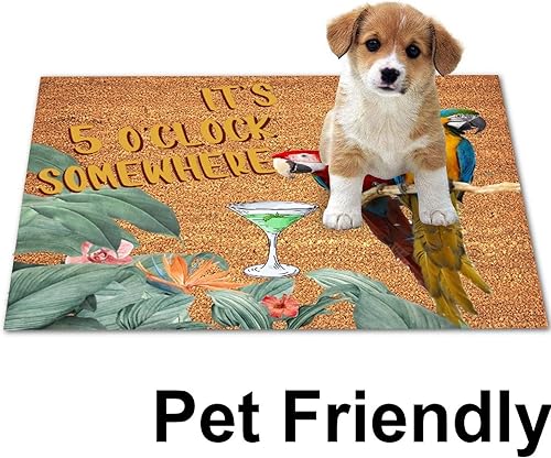 Miniatura 4 de Tapete de fibra de coco tropical con texto en inglés "It's 5 O'Clock Somewhere Parroth", rústico, antideslizante, parte trasera de goma, para