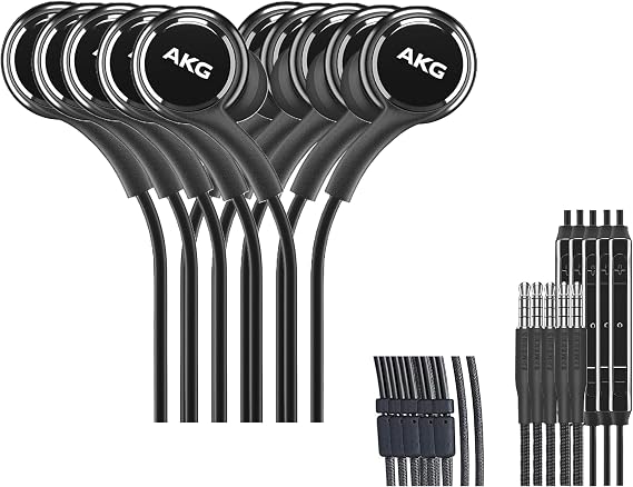 Samsung Wired Earbuds 5-Pack Galaxy, AKG Tuned in-Ear Headphones with Mic, Tangle-Free Cable & Ear Gels, 3.5mm Jack, Bulk Packaging in Black