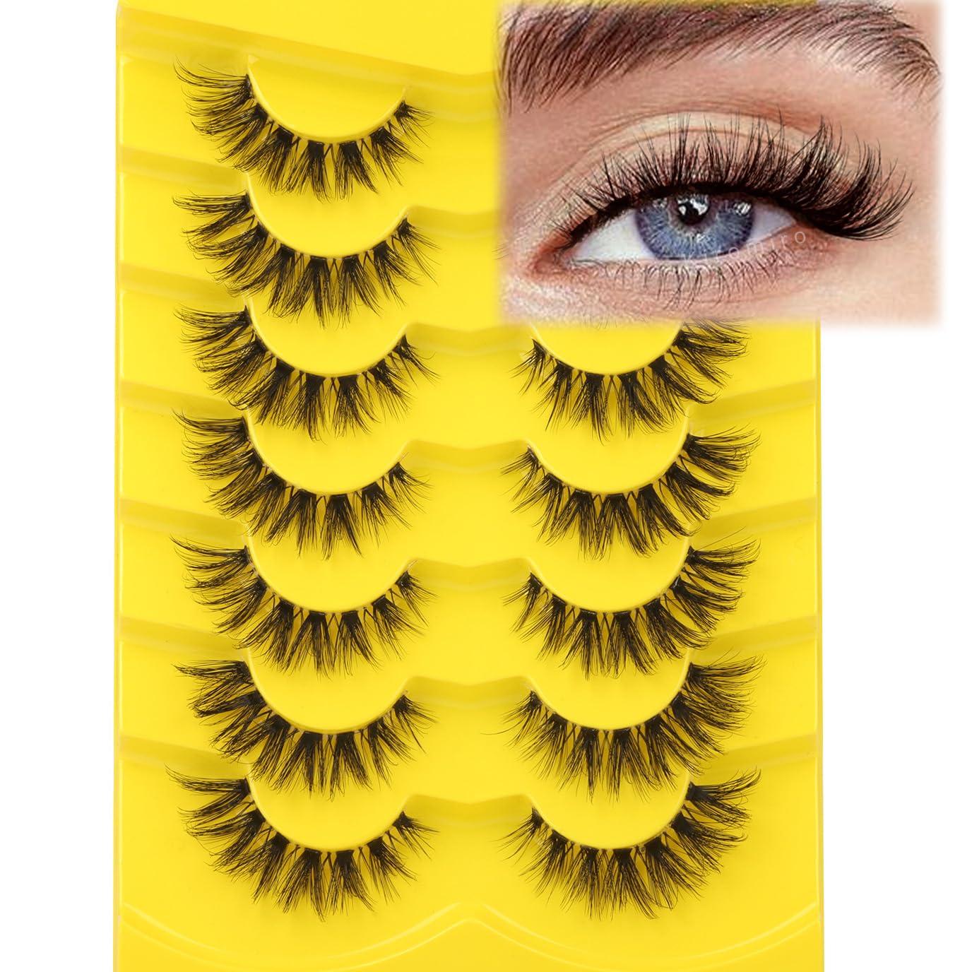 Kiromiro Lashes Natural Look False Eyelashes Clear Band 15mm(0.59inch) Wispy Faux Mink Eyelashes Cat Eye Strip Lashes Pack 7 Pairs