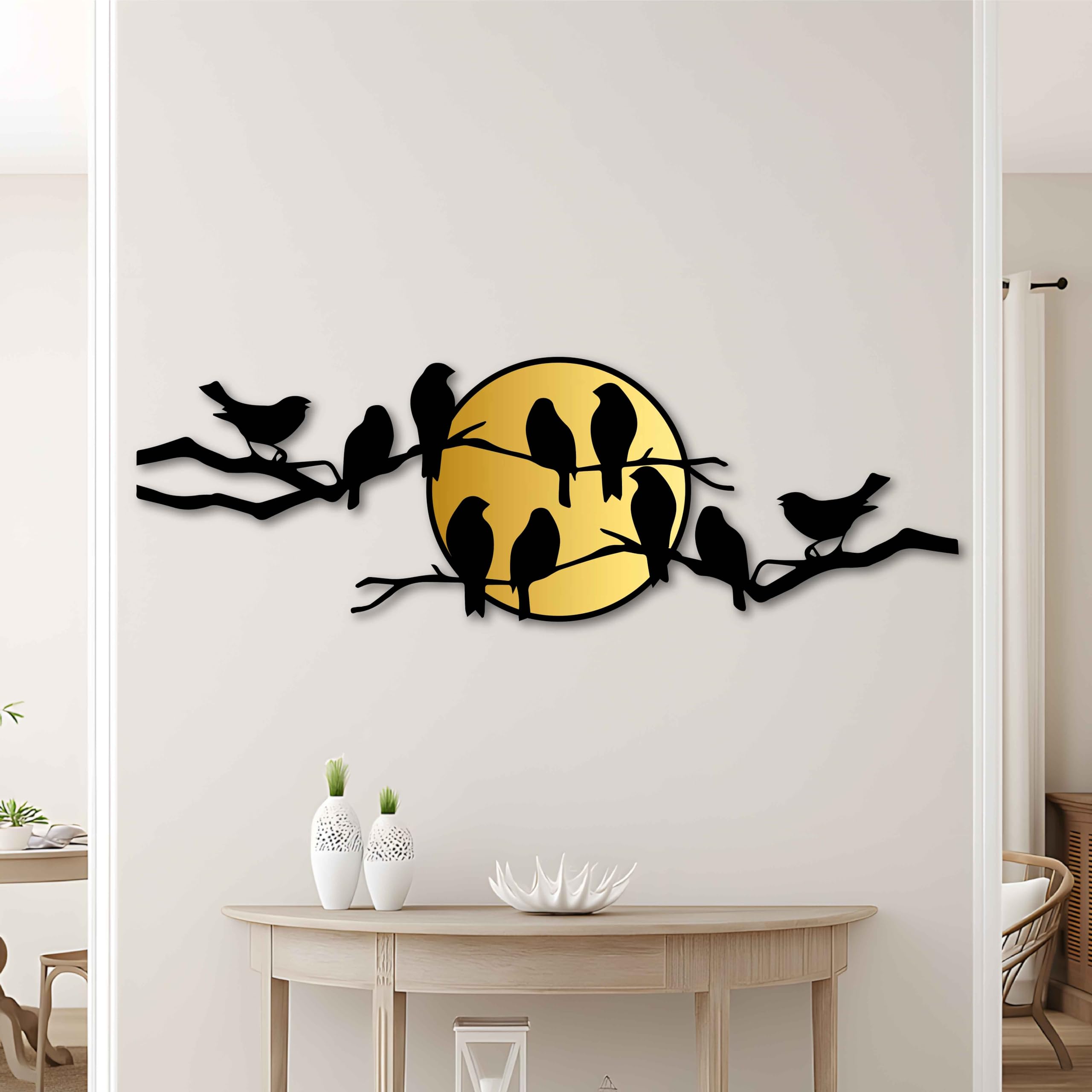 Vögel Metall Wanddekoration, Vogel auf Ast Metall Wandkunst Outdoor Vögel und Sonnenuntergang Dekoration, Baum Ast Wandkunst für Terrasse, Veranda, Garten und Outdoor, Moderne Wohnkultur für