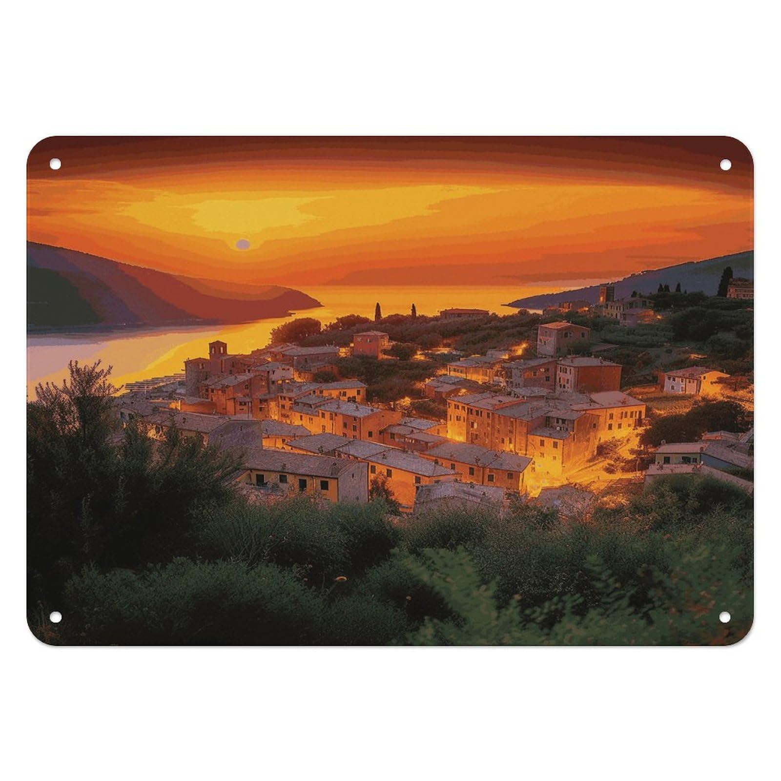 Fekiloot Style Italian Sunset Wall Decor Iron Painting Metal Sign