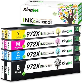 Kingjet 972X Ink Cartridges Replacement for HP 972X 972 Ink for PageWide Pro 477dw 577dw 577z 552dw 452dn 452dw 477dn PageWide Managed P55250dw P57750dw Printer, 4 Pack (Black Cyan Maganta Yellow)