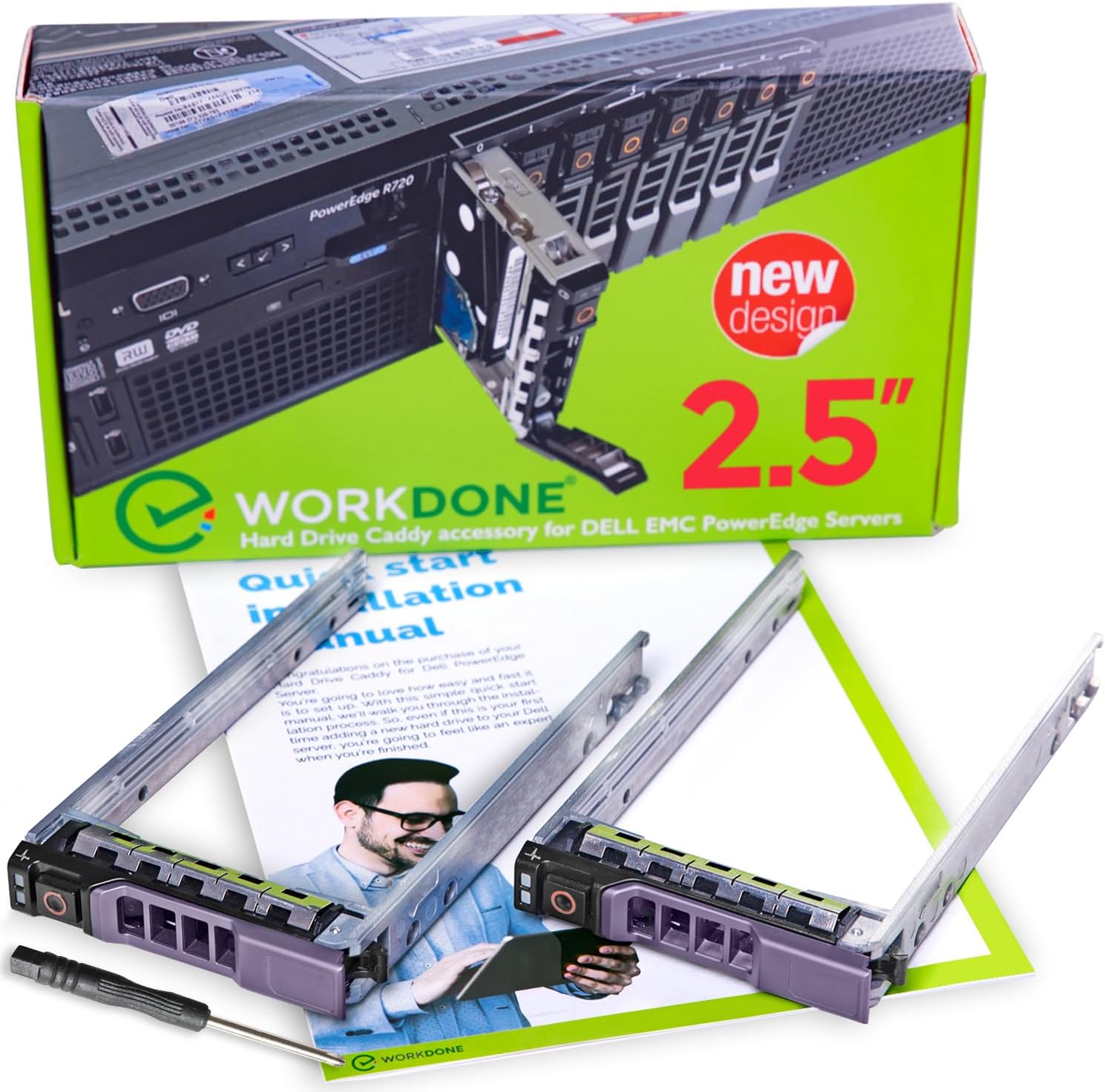 2 Vassoio Caddy HDD 2.5" Per Server Dell PowerEdge - WORKDONE, Hot Plug, Con Viti Ed Etichette - Foto 8