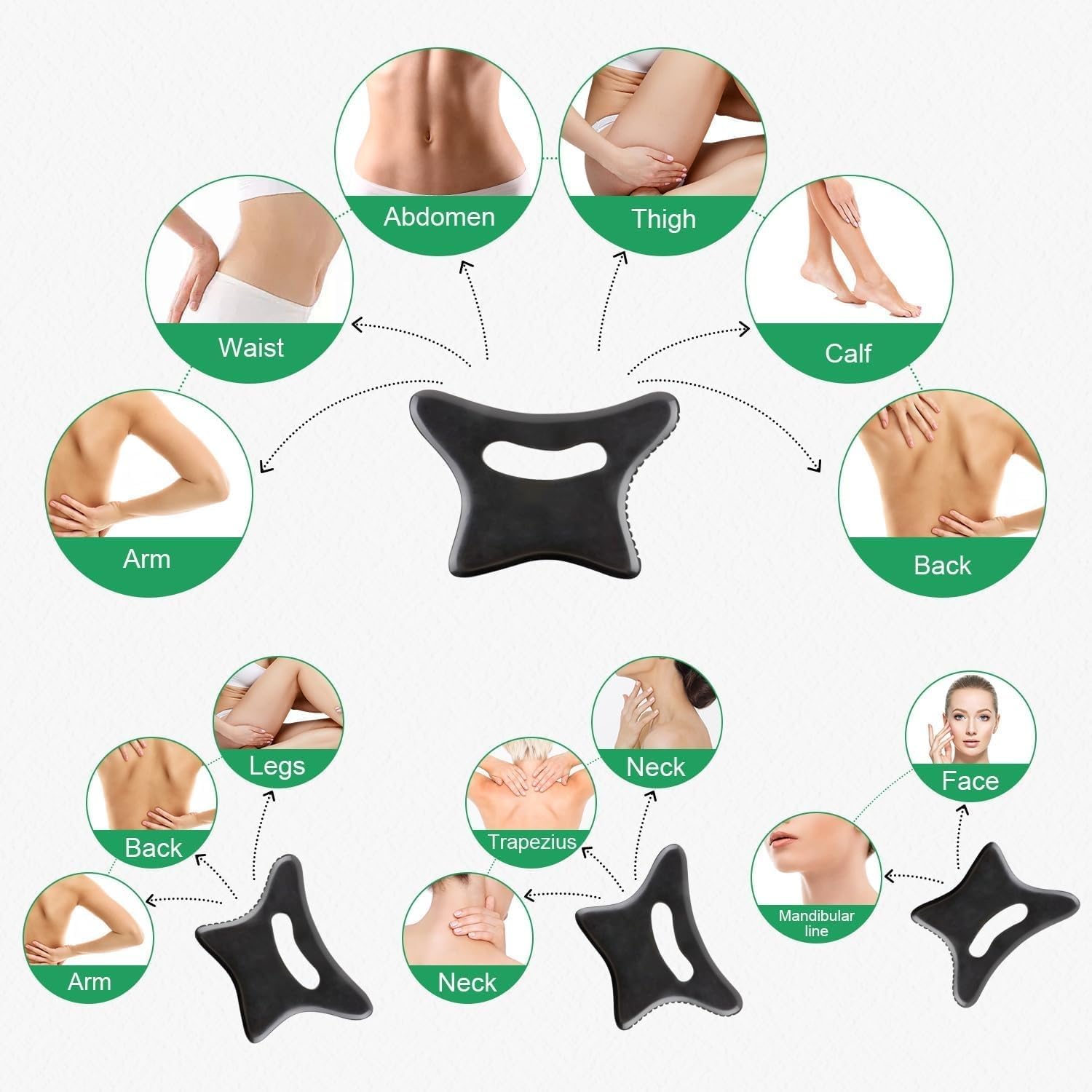 Body Gua Sha Tool Large Natural Bian Stone Handle Guasha Scraping, Muscle Scraper Tool for Soft Tissue, Manual Anti-Cellulite Sculpting Board for Muscle Release, Body Contouring (7.3 inch)