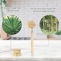 Vista 3 de Cepillo de bambú para platos con asa, cerdas suaves, cepillo ecológico para alimentos, compostable y sostenible, cepillo de bambú para platos, ollas