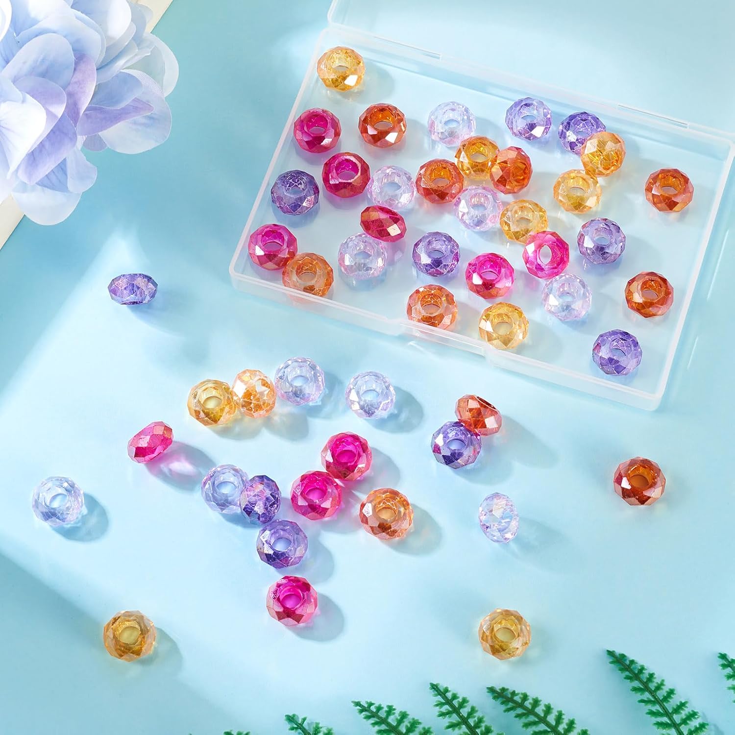 50Pcs Faceted Rondelle Glass Beads Colorful Crystal Large Hole European Beads Clear Loose Spacer Slide Charms Beads No Metal Core 13-14mm for DIY Craft Bracelet Necklace Jewelry Making - Image 5
