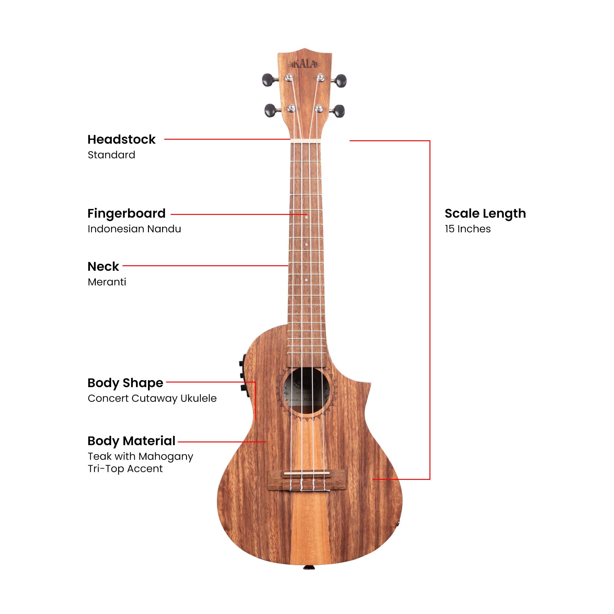 Teak Tri-Top Concert Cutaway électro-acoustique