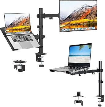 UPGRAVITY Monitor and Laptop Mount Bundle, Monitor Arm with Laptop Tray for Notebook up to 17 inch, Laptop Stand Mount Holds up to 17.6 lbs,Fully Adjustable, Clamp/Grommet Mounting