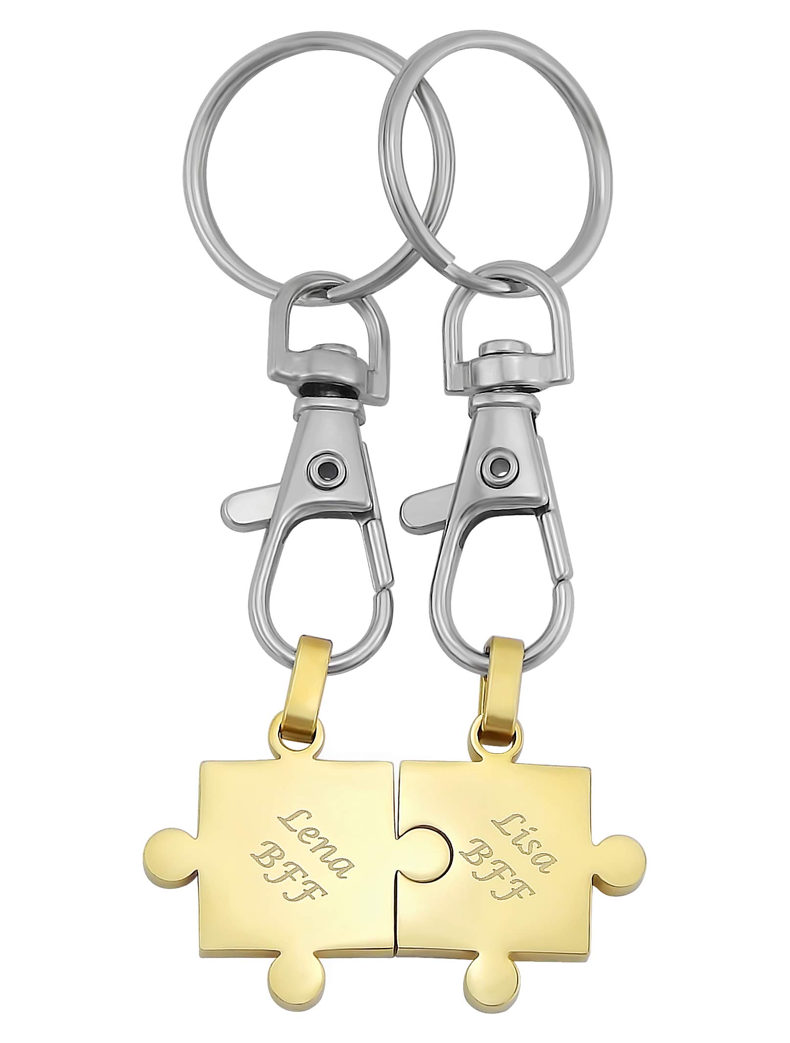 Schlüsselanhänger personalisiert 2 Stück Puzzle Teil | Schlüsselanhänger mit Gravur Set Edelstahl gold | personalisierte Schlüsselanhänger für Paare Freund Freundin Partner