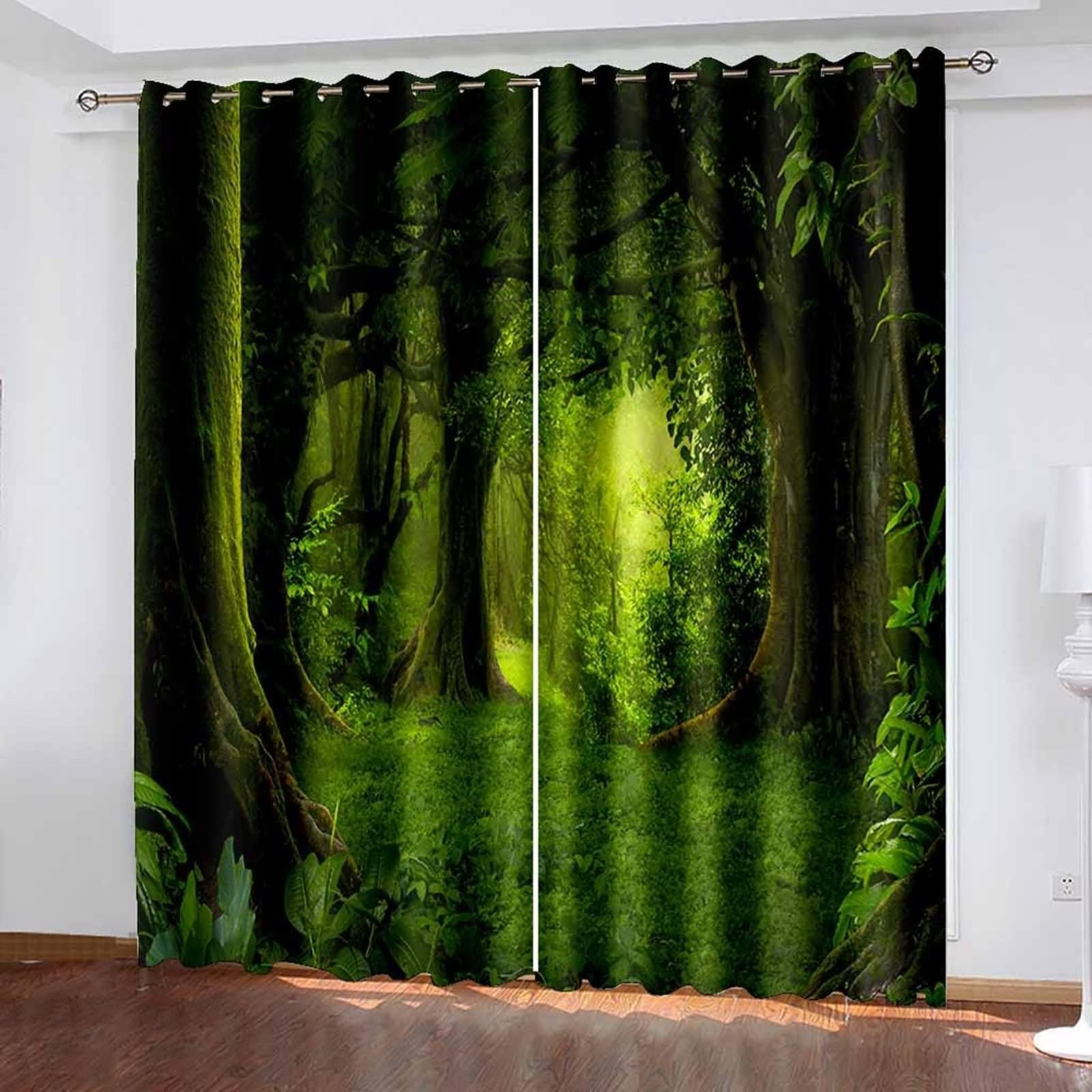 Czeska zasłona okienna, zielona zasłona zaciemniająca las krajobraz Krainy Czarów Poliester Zestaw 2 sztuk 264 x 229 cm