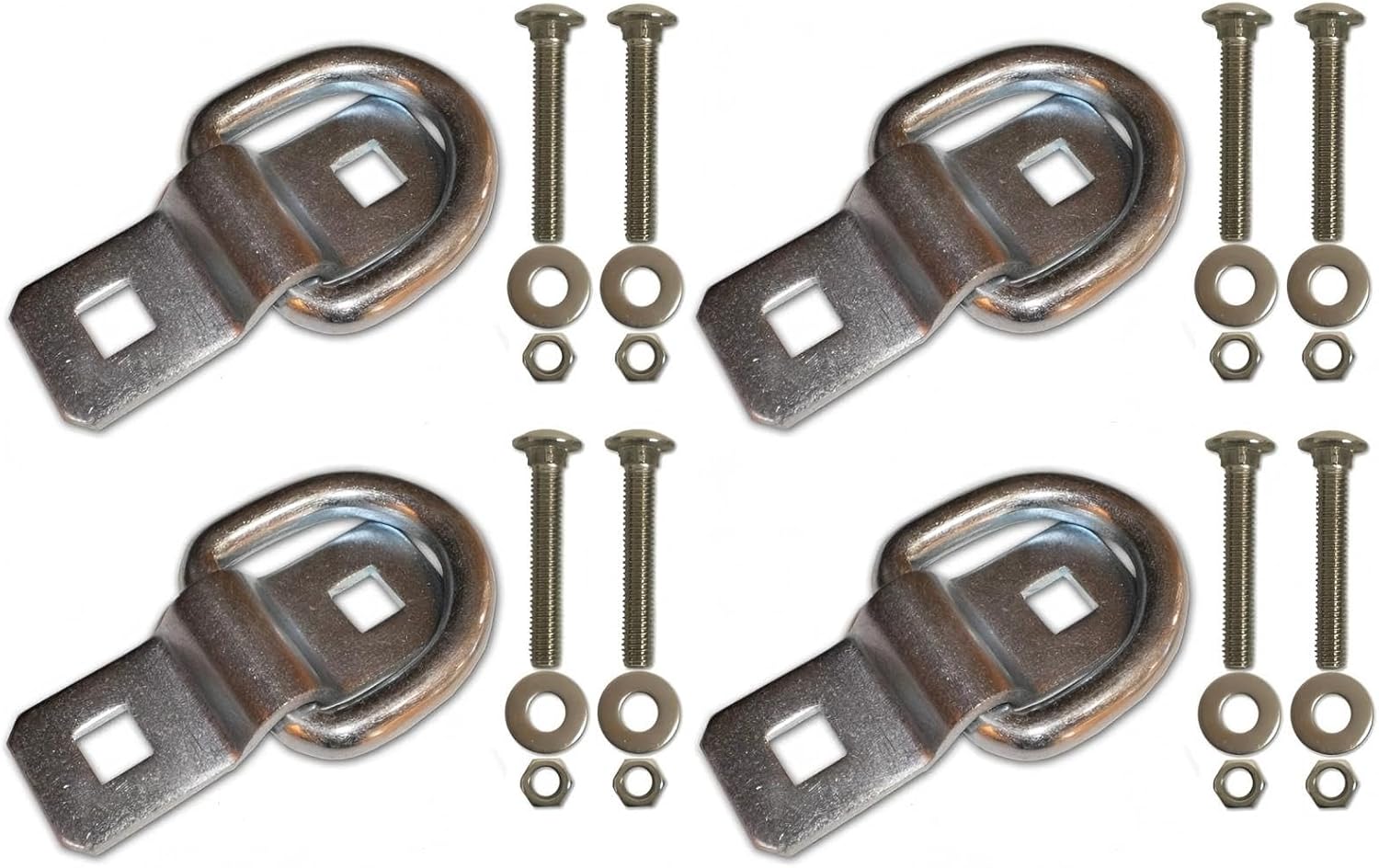 SS15 3/8" Stainless Steel D Ring Rope Chain Tie Down Trailer Kit with SS Bolts - for Trailers, Truck beds, car haulers, Docks, RVs Parts - Heavy-Duty Trailer Hardware Kit (Four)