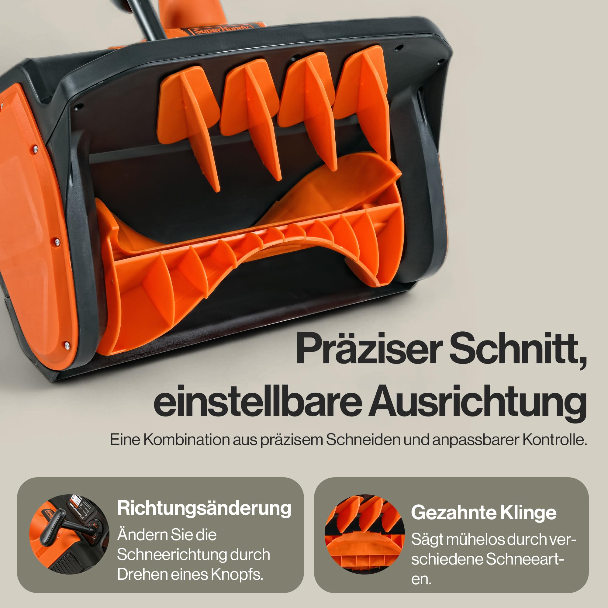 SuperHandy Elektrischer Schneefräser, verstellbarer Winkel, 43 cm Räumbreite, 14,5 cm Einzugshöhe, 7 m Wurfweite, gebogener gezahnter Schaufelblatt, 48V-2Ah Batterie, tragbare Räder, einfache Manövrie