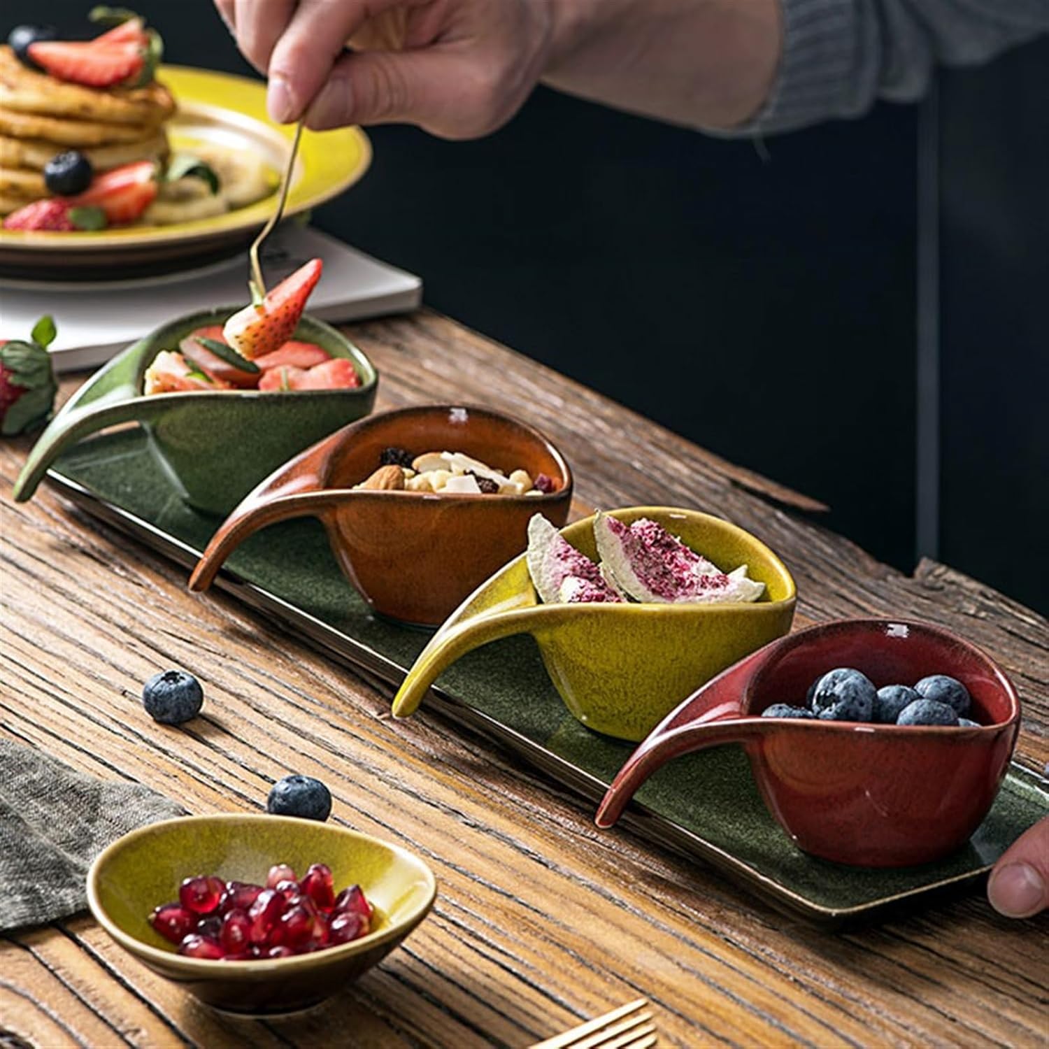 Bowl for Sauce Four Compartments Condiment Dish Household Ceramic Snack Plate Hotel Western Restaurant Caviar Appetizer Bowl
