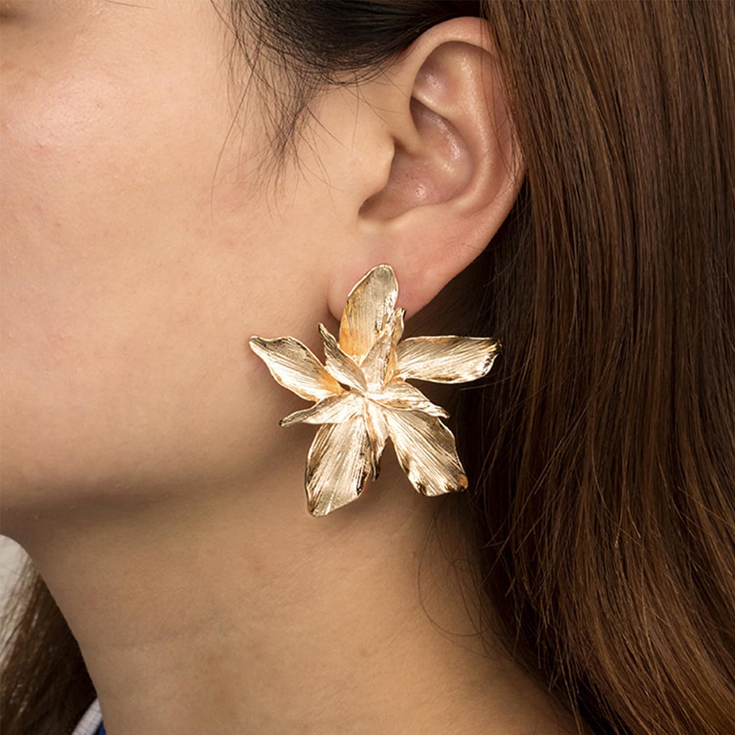 Gold Flower Earrings for Women Large Gold Earrings Floral Earrings Geometric Statement Earrings Birthday Party Jewelry for Women - Image 2