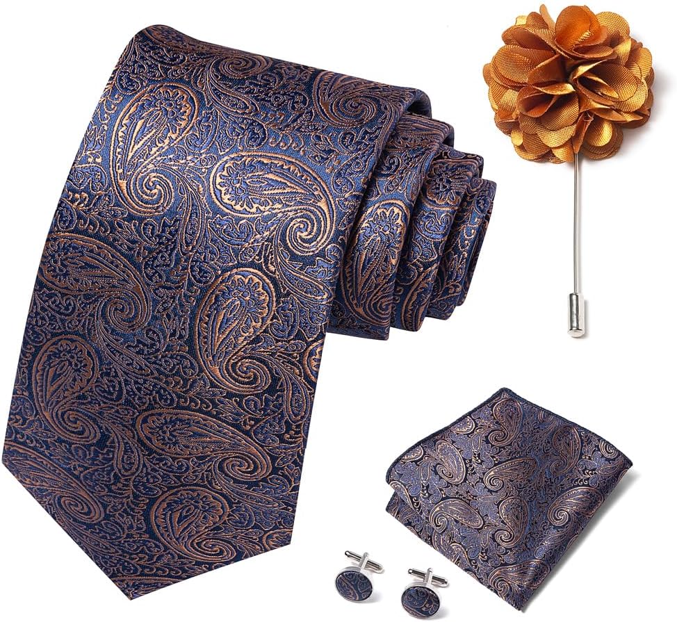 Juego de corbatas para hombre con pañuelo y gemelos