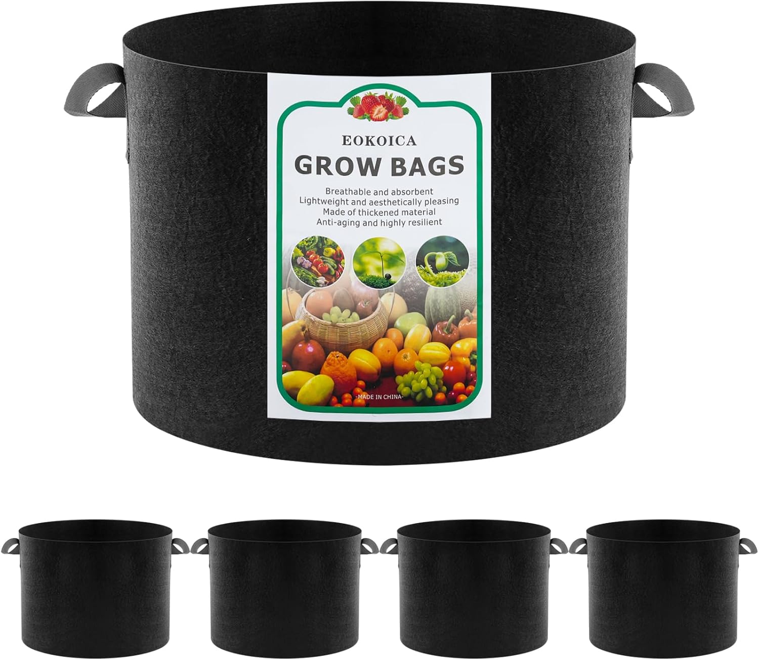 5-Pack 20 Gallon Grow Bags, Thickened Aeration Fabric Pots with Handles, Heavy Duty Plant Bags for Vegetables, Tomatoes, Potatoes, Fruits & Flowers, Reusable Garden Pots for Plants