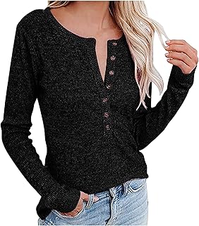 Long Sleeve T Shirts for Women 2022 Fall Fashion Casual Button V Neck Tops Solid Super Soft Loose Dressy Blouses