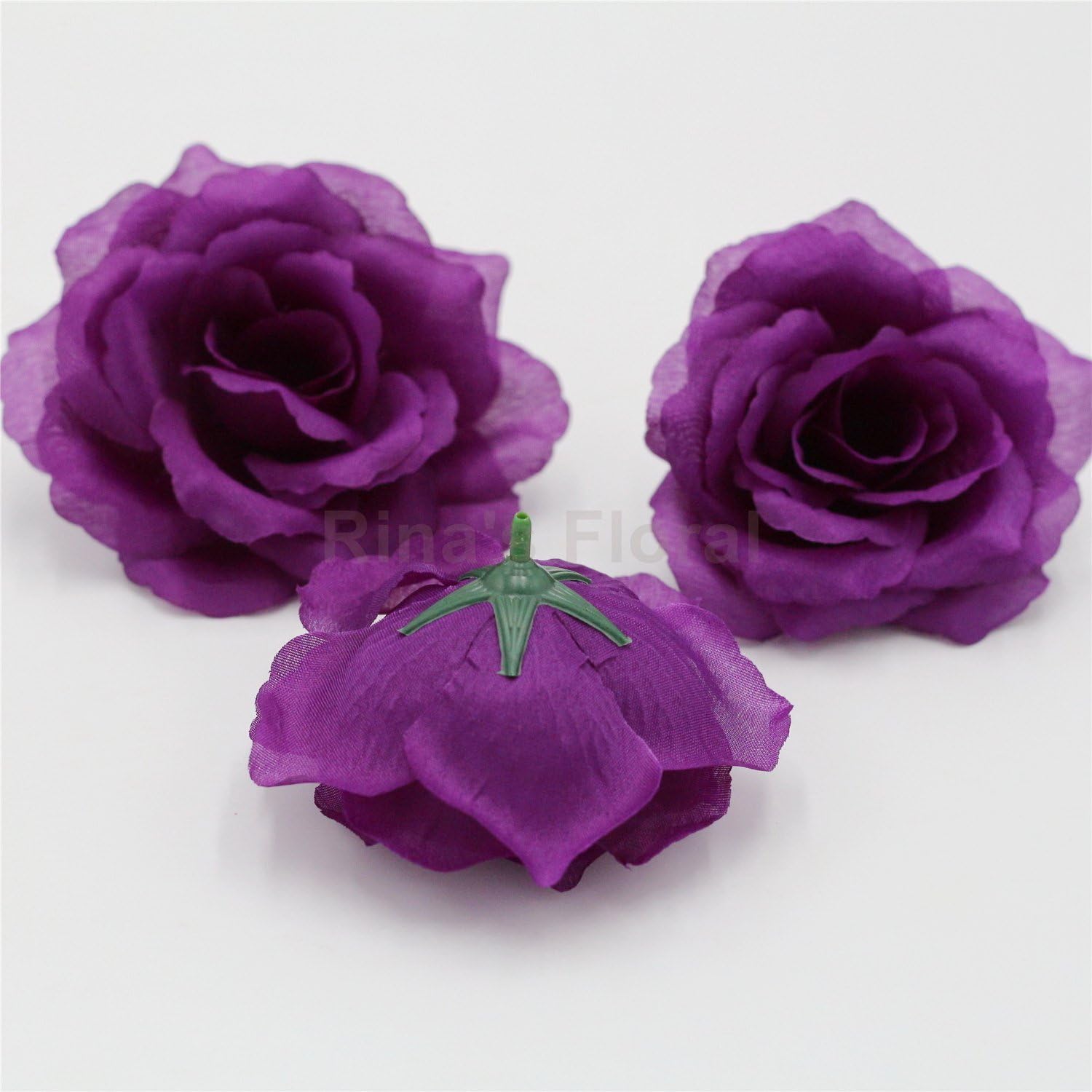 Silk Flowers Wholesale 100 Artificial Silk Rose Heads Bulk Flowers 10cm for Flower Wall Kissing Balls Wedding Supplies (Purple)