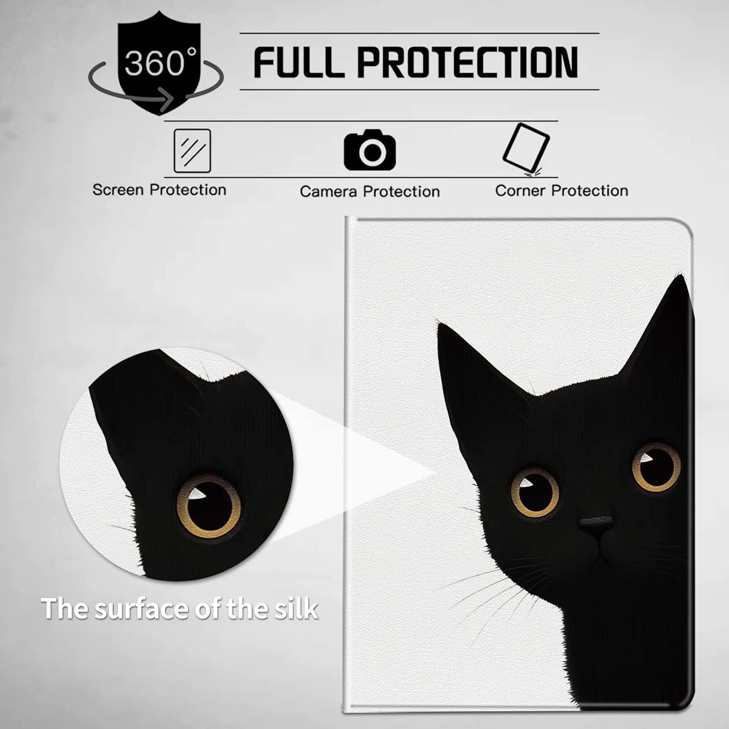 Case for All-New Fire HD 8 & Fire HD 8 Plus Tablet 14th/12th/10th Generation 2024/2022/2020 with Adjustable Stand & Auto Wake/Sleep Feature Smart Protect Tablet Cover Case - Cute Black Cat