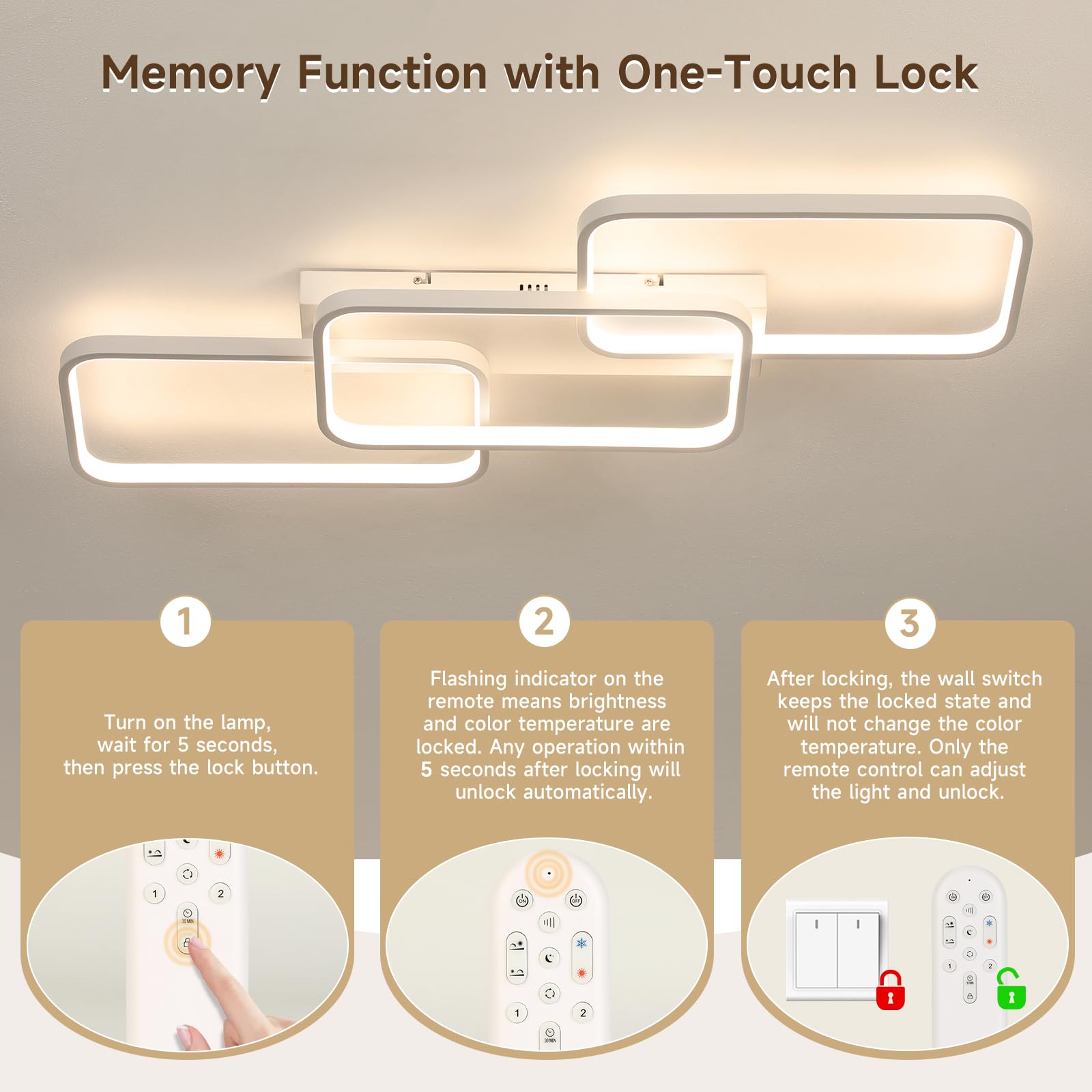 OTREN Lampa sufitowa LED 60 W, 6000 lm, regulowana za pomocą pilota 3000 K, 6500 K, pamięć i blokada, lampka nocna i timer do salonu, sypialni, kuchni, 82 cm