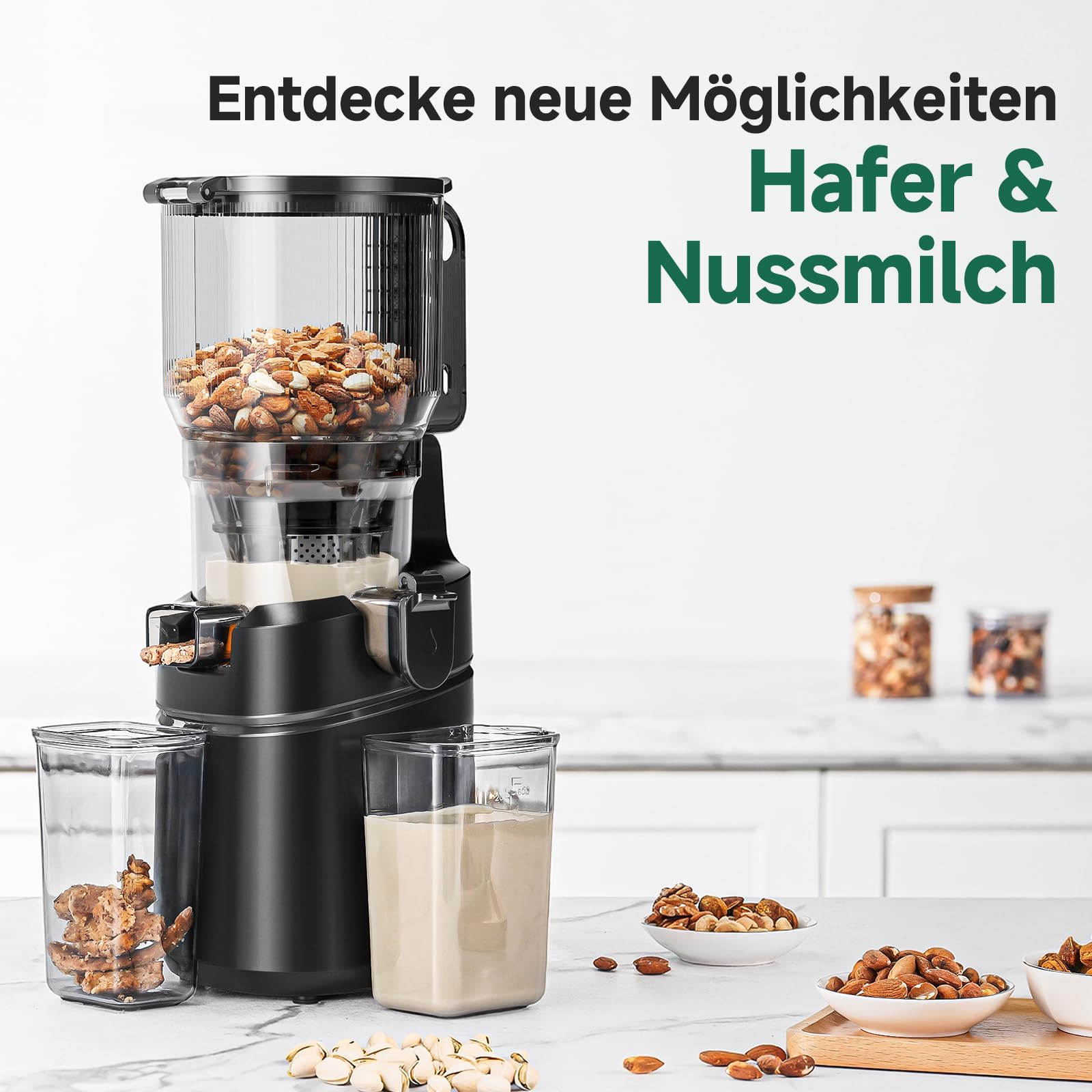 AMZCHEF 250W Automatischer All-In-One Entsafter, 150MM Öffnung, 2L Kaltpress Slow Juicer mit Dreifachem Filter - Schwarz