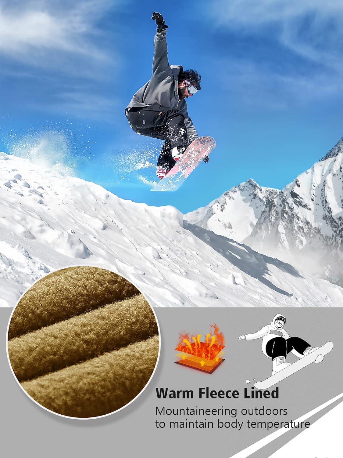 FREE SOLDIER Waterproof Mens Ski Pants Hiking Outdoor Snowboard Snow Pants with Bottom Leg Zipper