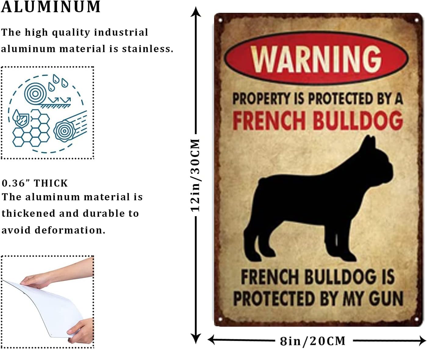Warning French Bulldog Vintage Aluminum Metal Sign Retro for Toilet Restroom Home 8x12 Inches