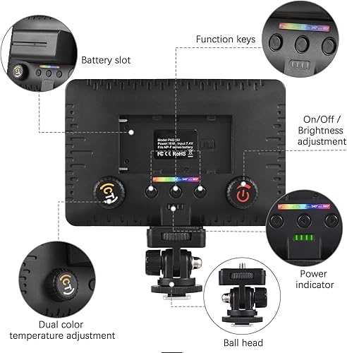 Miniatura 6 de Andoer Luz de video LED, luz de cámara, mini lámpara de fotografía, luz LED regulable, luz LED portátil, 196 cuentas LED, funciona con pilas,