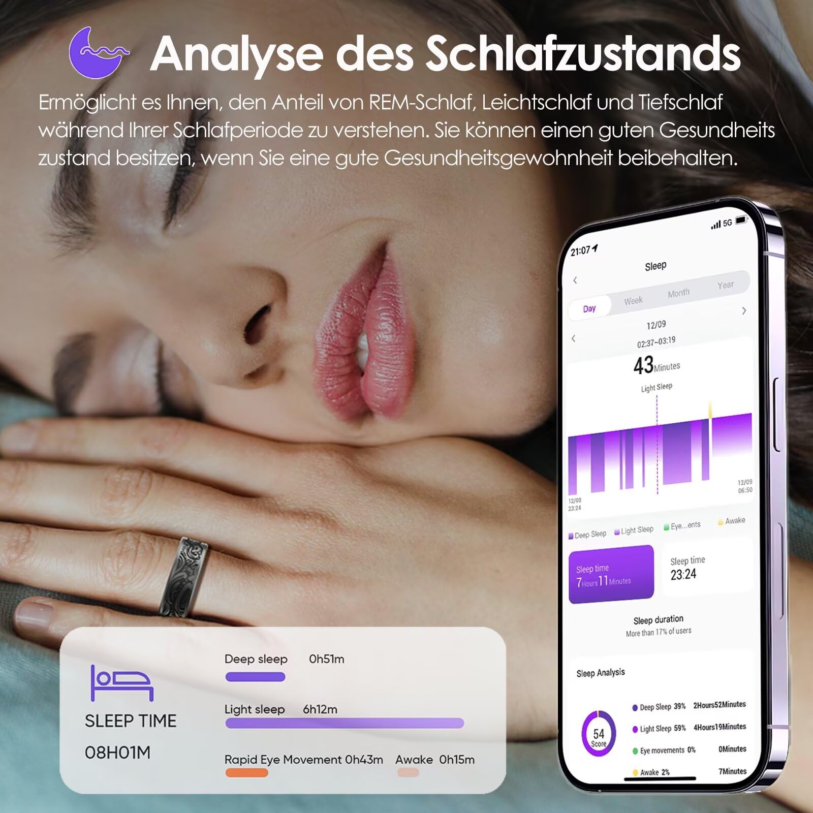 Smart Ring Android iOS Smartringe für Herren Damen Schwarz Smartring Fitness Ring Tracker Schlaftracker Pulsmesser Pedometro Fitnessring Herzquenz Fitness Tracker