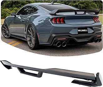 WildWell Rear Trunk Spoiler for 2024 2025 2026 Ford Mustang GT EcoBoost Premium S650 Dark Horse, Performance Rear Spoiler W/Gurney Flap Wickerbill Wing Accessories Glossy Black