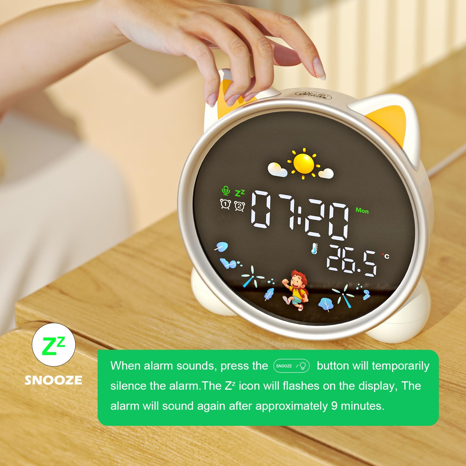 ANALOI Reloj despertador para niños, reloj OK to Wake para niños, reloj para permanecer en la cama y entrenamiento de sueño, temporizador de siesta, detección de temperatura, bonita decoración de