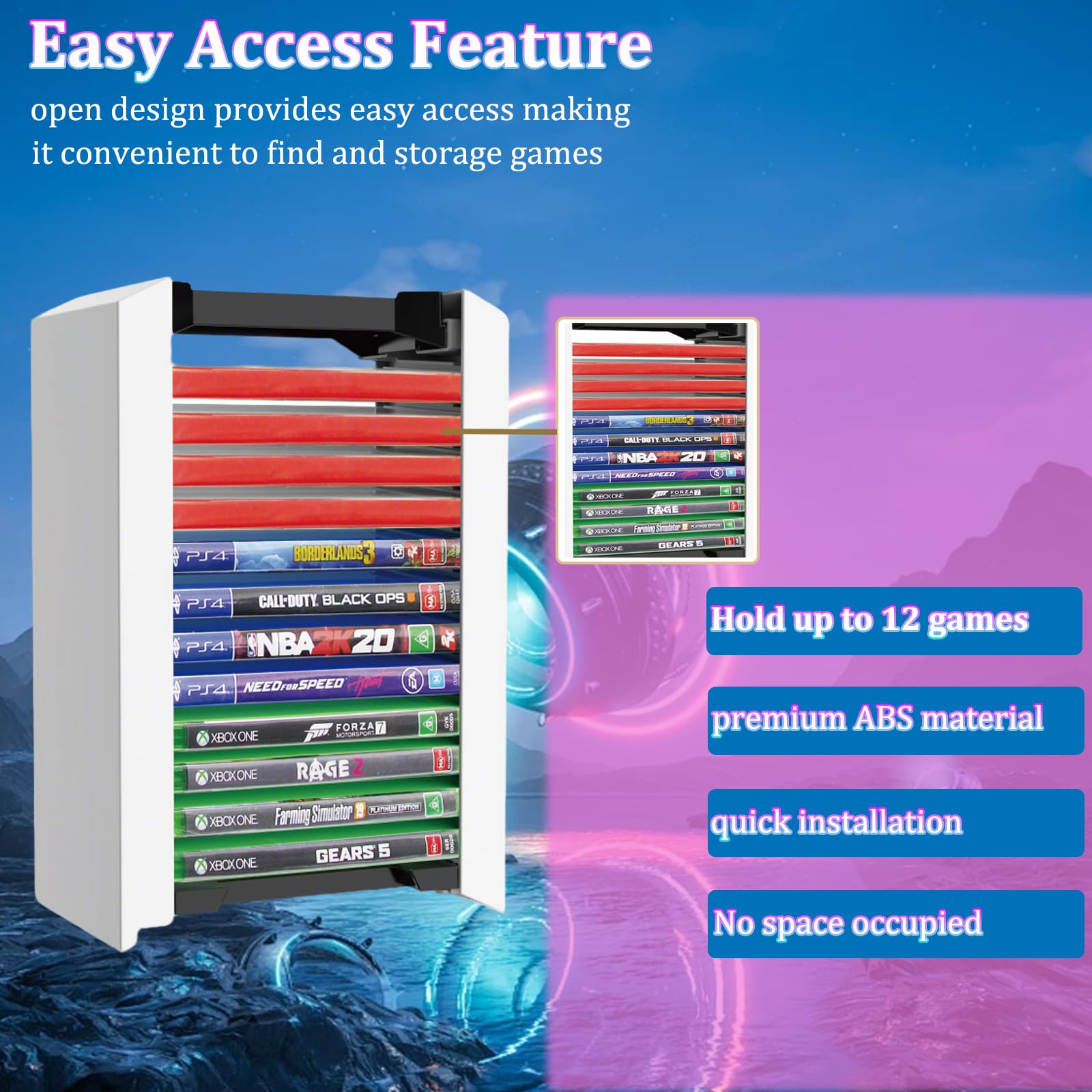 iFCOW Torre di archiviazione per giochi per PS5, scatola di archiviazione per dischi di gioco rack 12 giochi supporto per dischi di gioco per PS5
