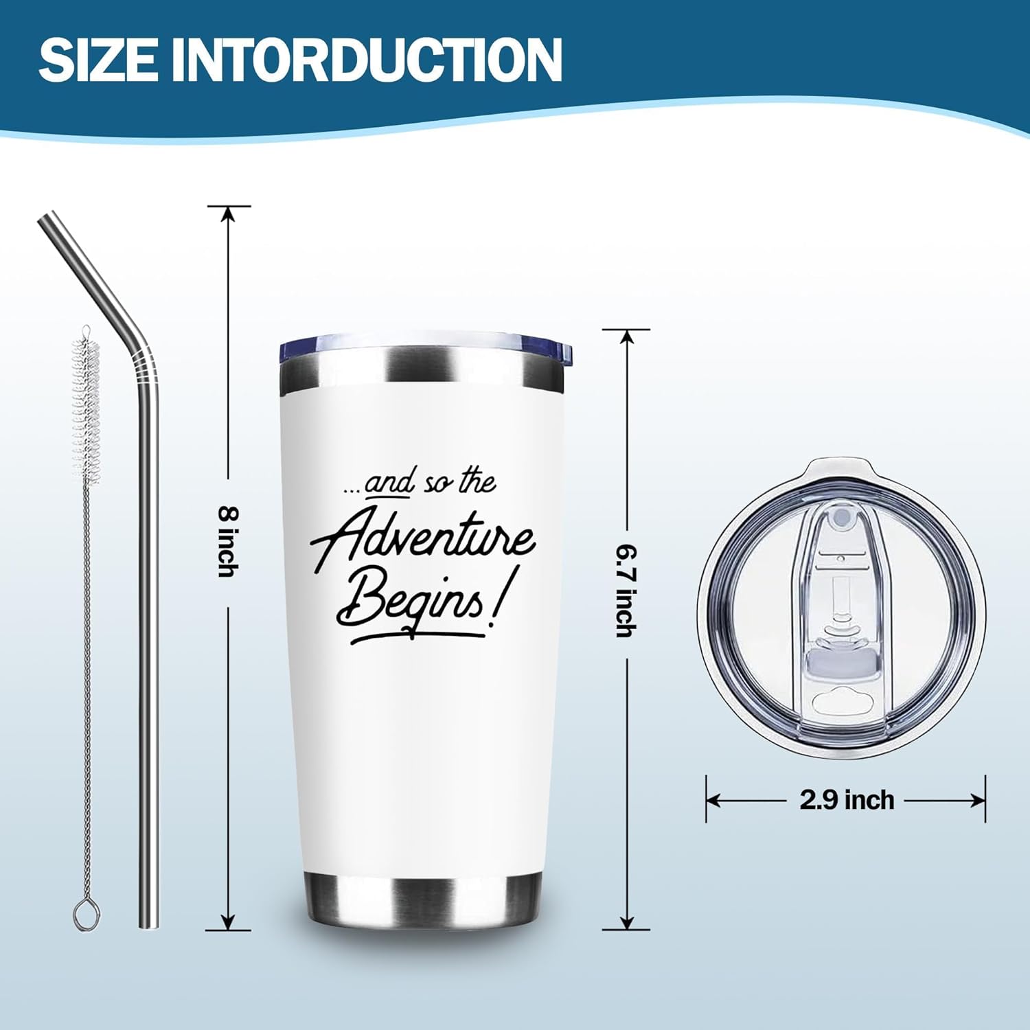 And So The Adventure Begins Tumbler, 20oz Inspirational Stainless Steel Insulated Travel Mug with Lid, Double Wall Coffee Cup, Congratulations Gift for Graduation, New Job, Farewell, Women, Coworkers - Image 4